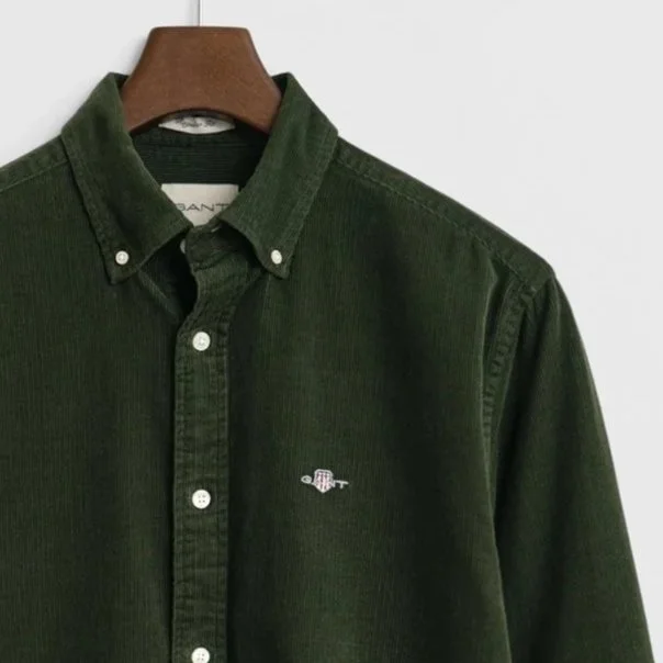 Close View of GANT Corduroy Shirt in Green