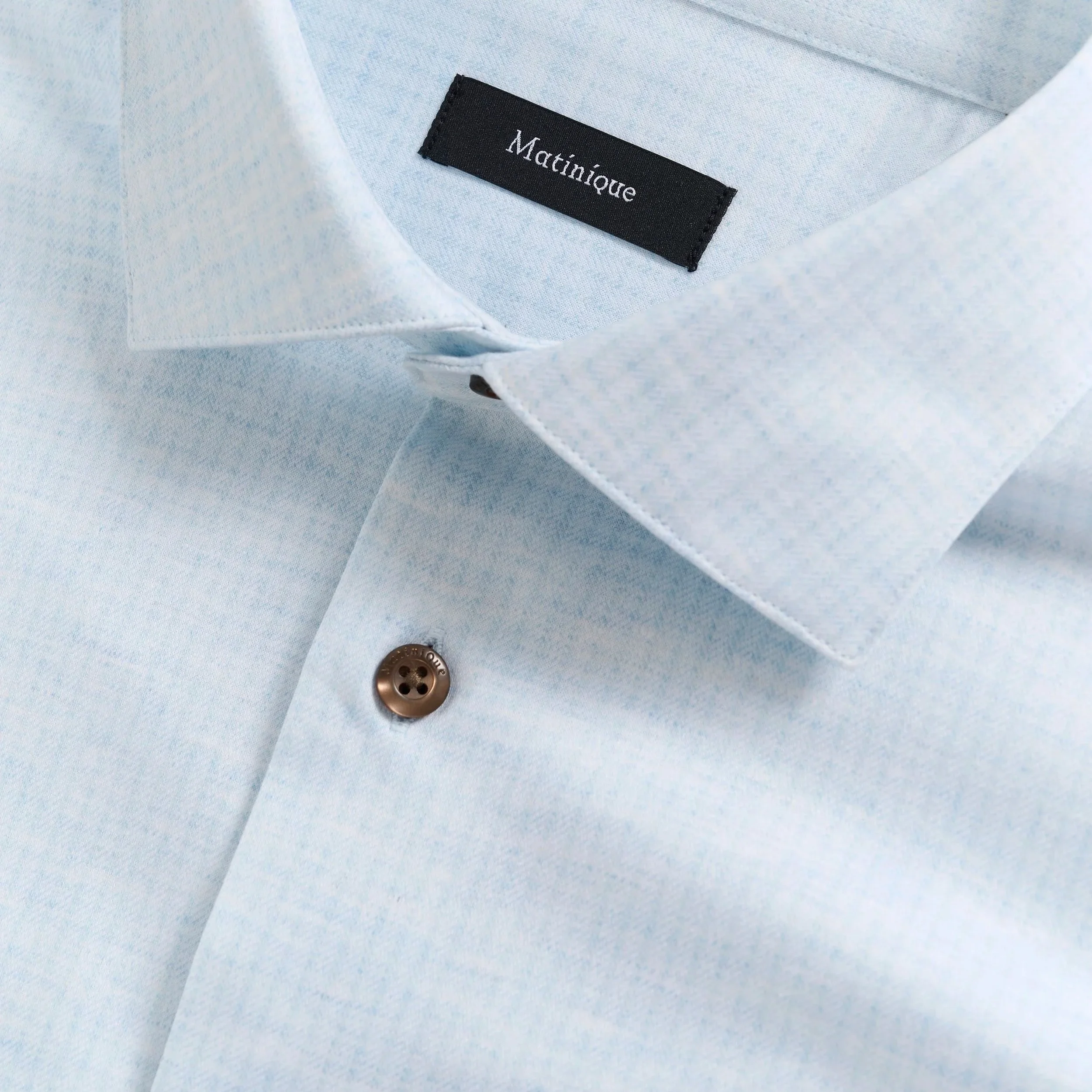 Close View of Matinique Slim Fit Micro Pattern Shirt in Light Blue