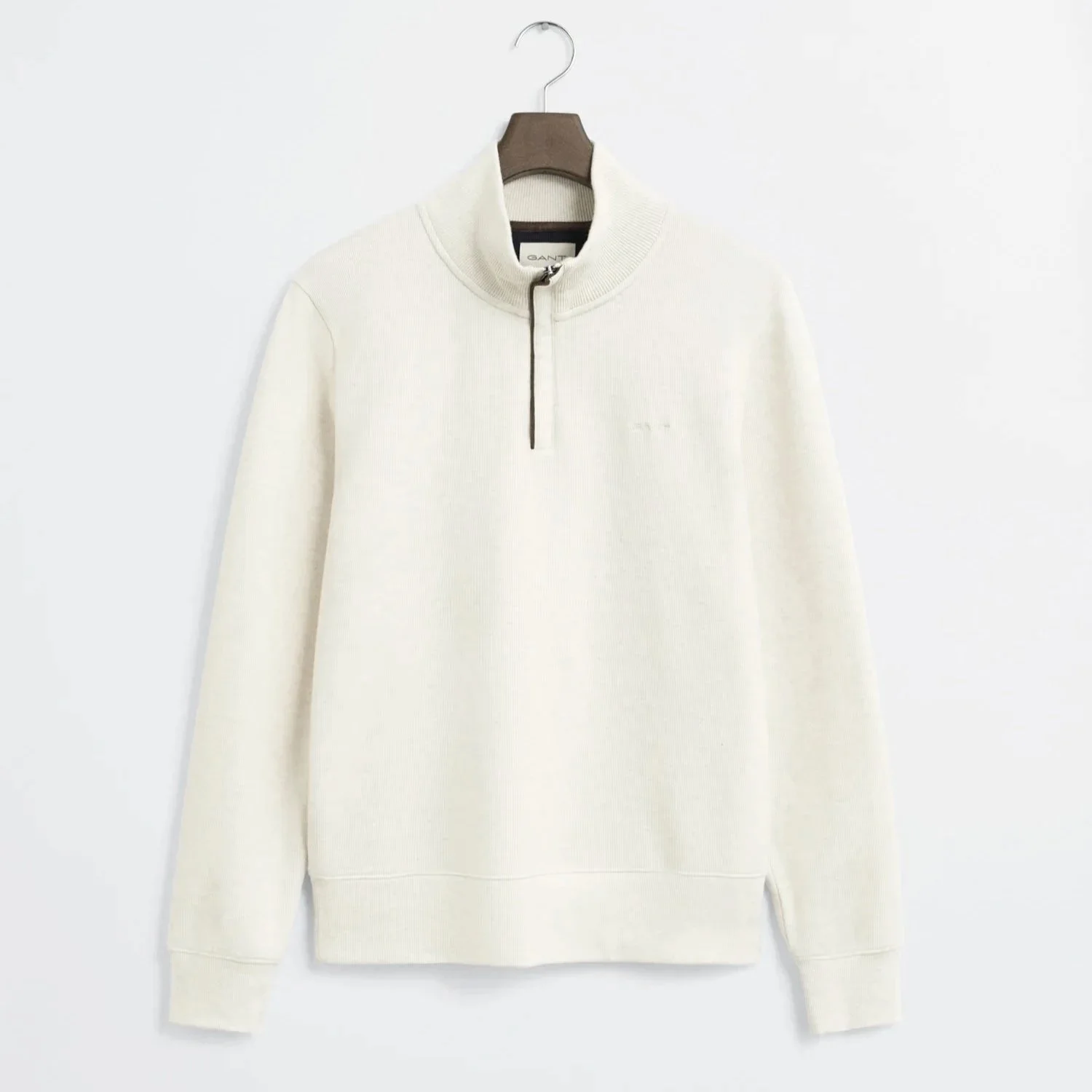 Flat View of GANT Sacker Rib Half Zip Jumper in Cream