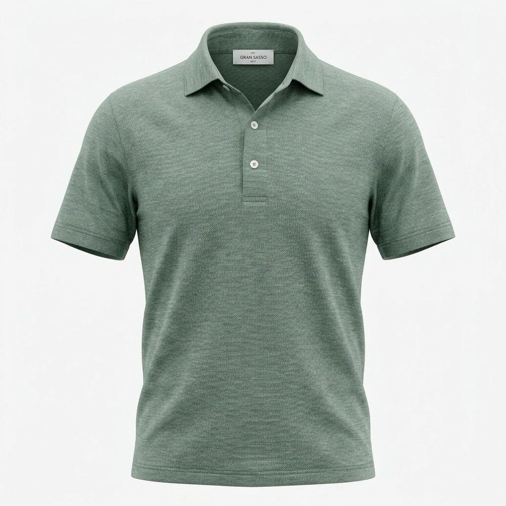 Flat View of Gran Sasso Luxury Texture Polo in Soft Green