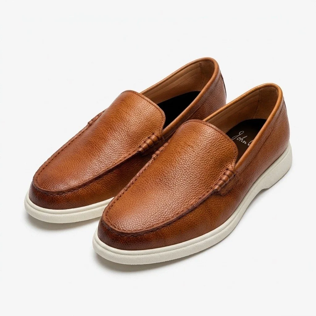 Front View of John White Loafer Shoe in Tan