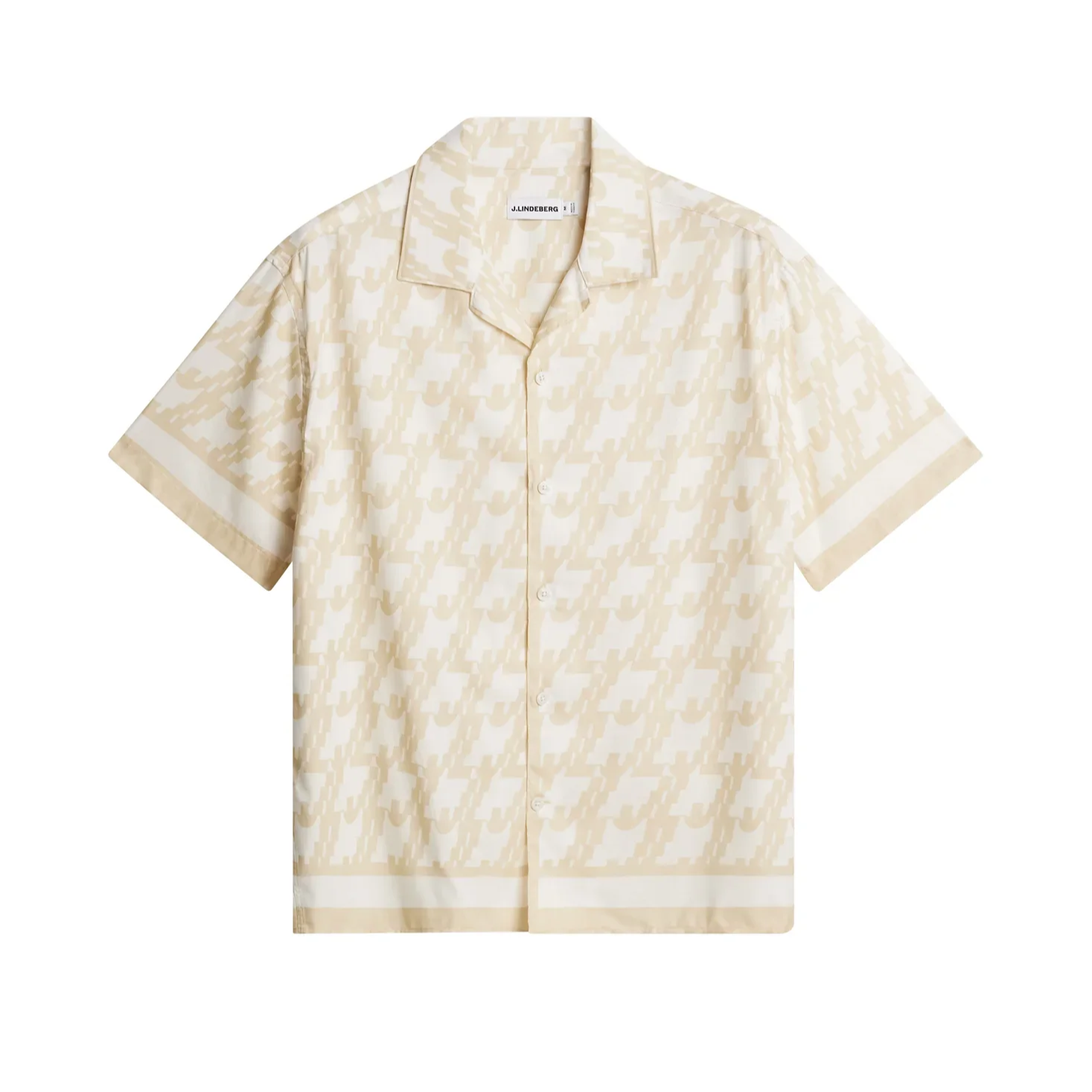 Flat View of J Lindeberg Relaxed Fit Pattern Short Sleeve Shirt in White and Sand