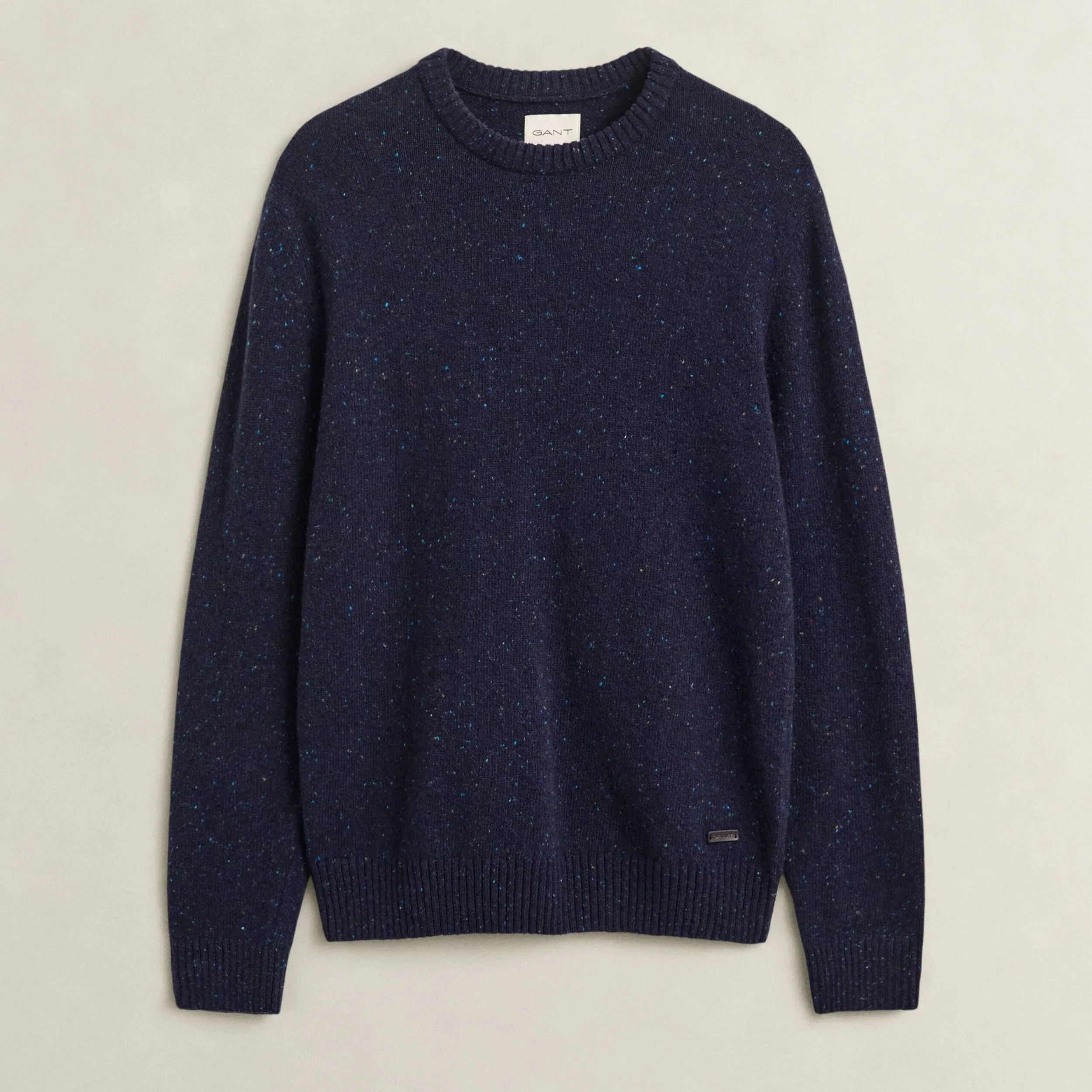 Flat View of GANT Wool Blend Neps Crew Neck in Evening Blue