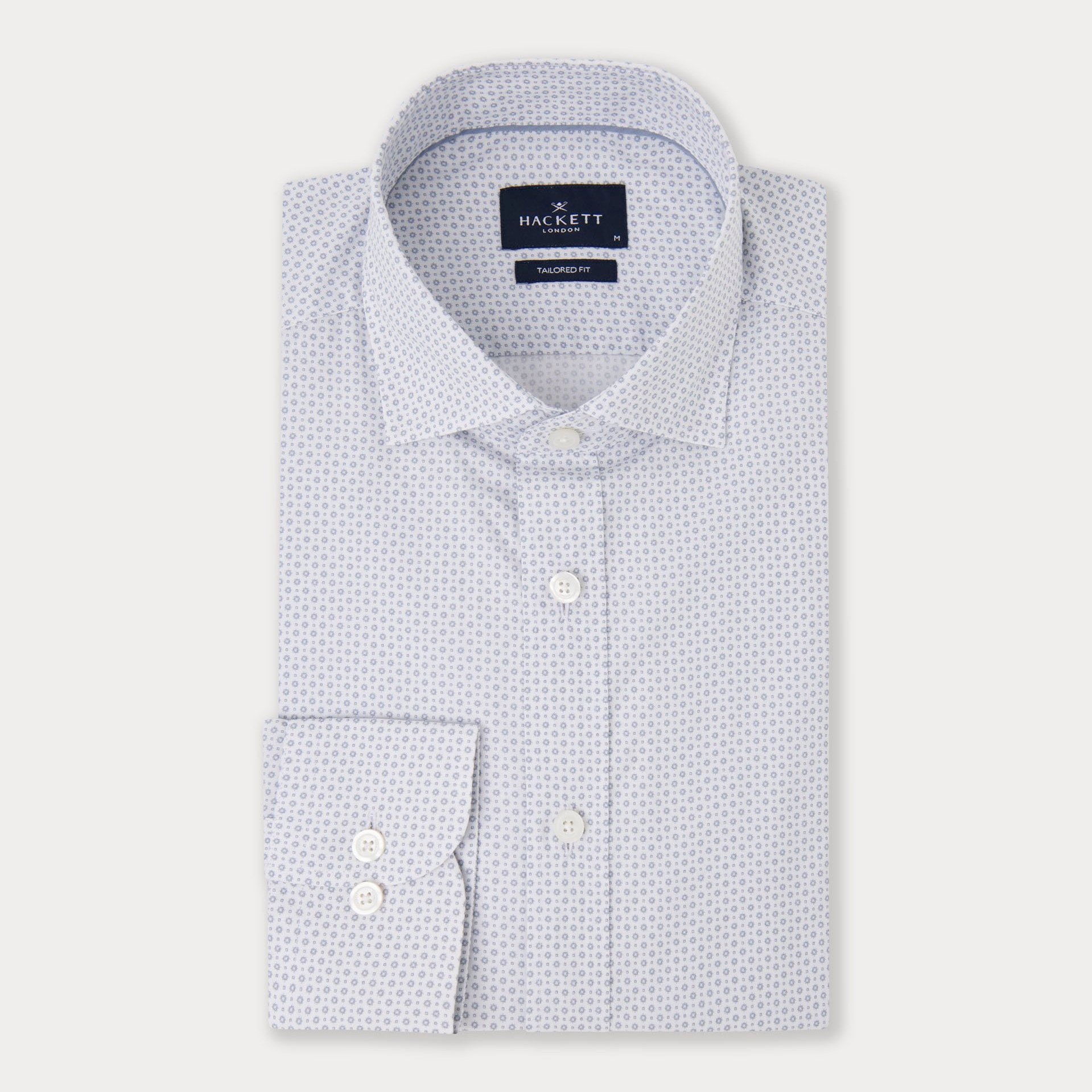 Folded View of Hackett Micro Print Shirt in White in Light Blue