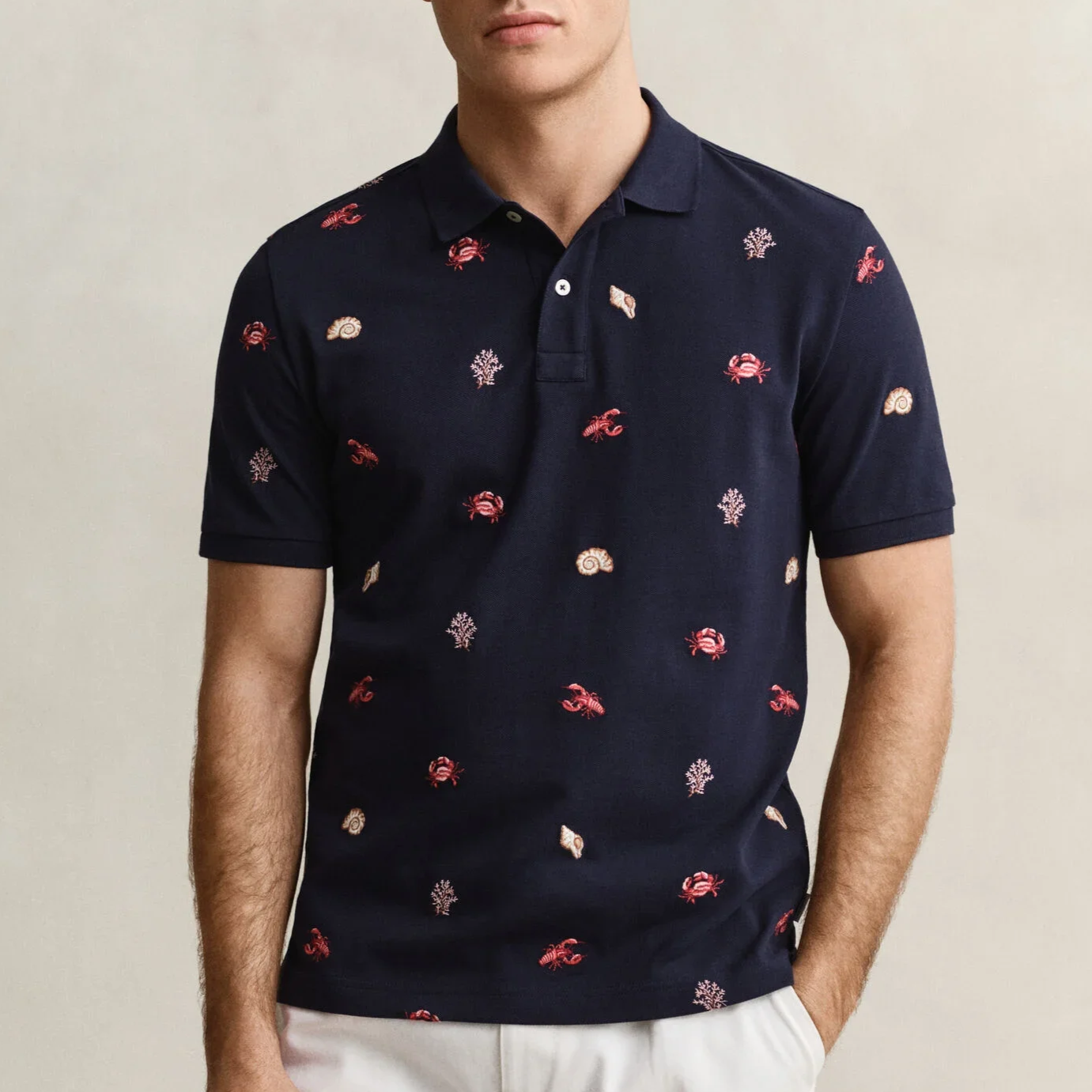 Model View of GANT Embroidery Polo in Navy and Red