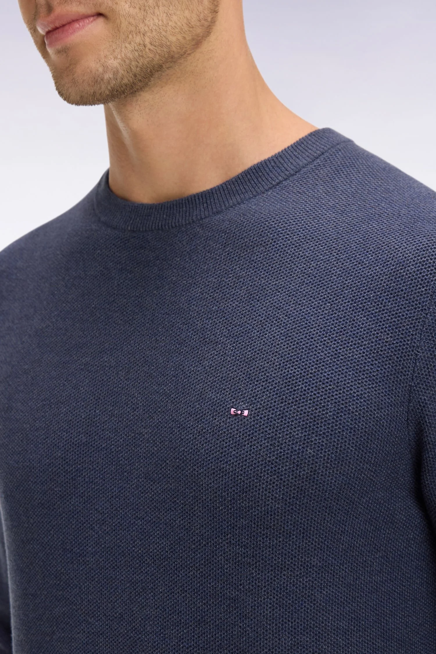 Close View of Eden Park Texture Jumper in Denim Blue