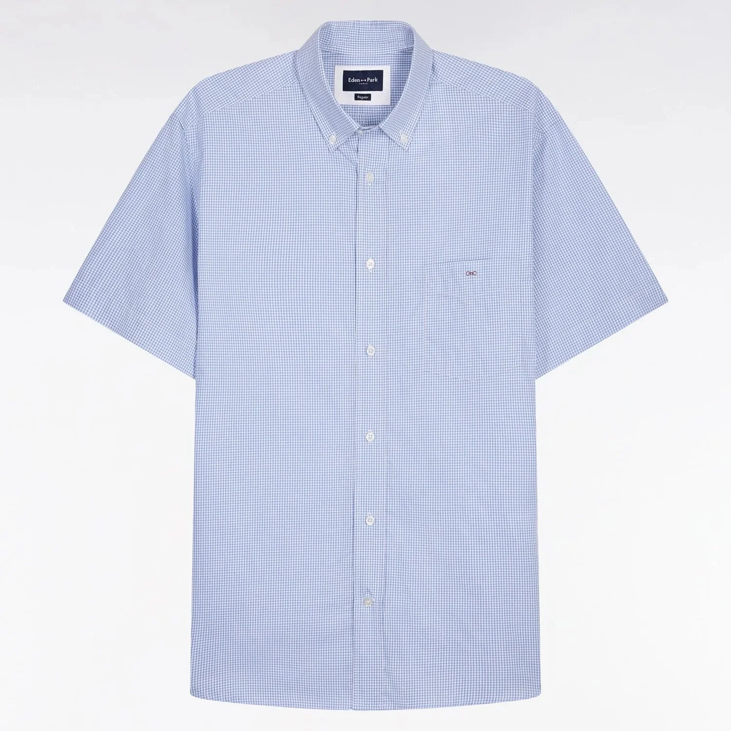 Flat View of Eden Park Check Poplin Short Sleeve Shirt in Blue