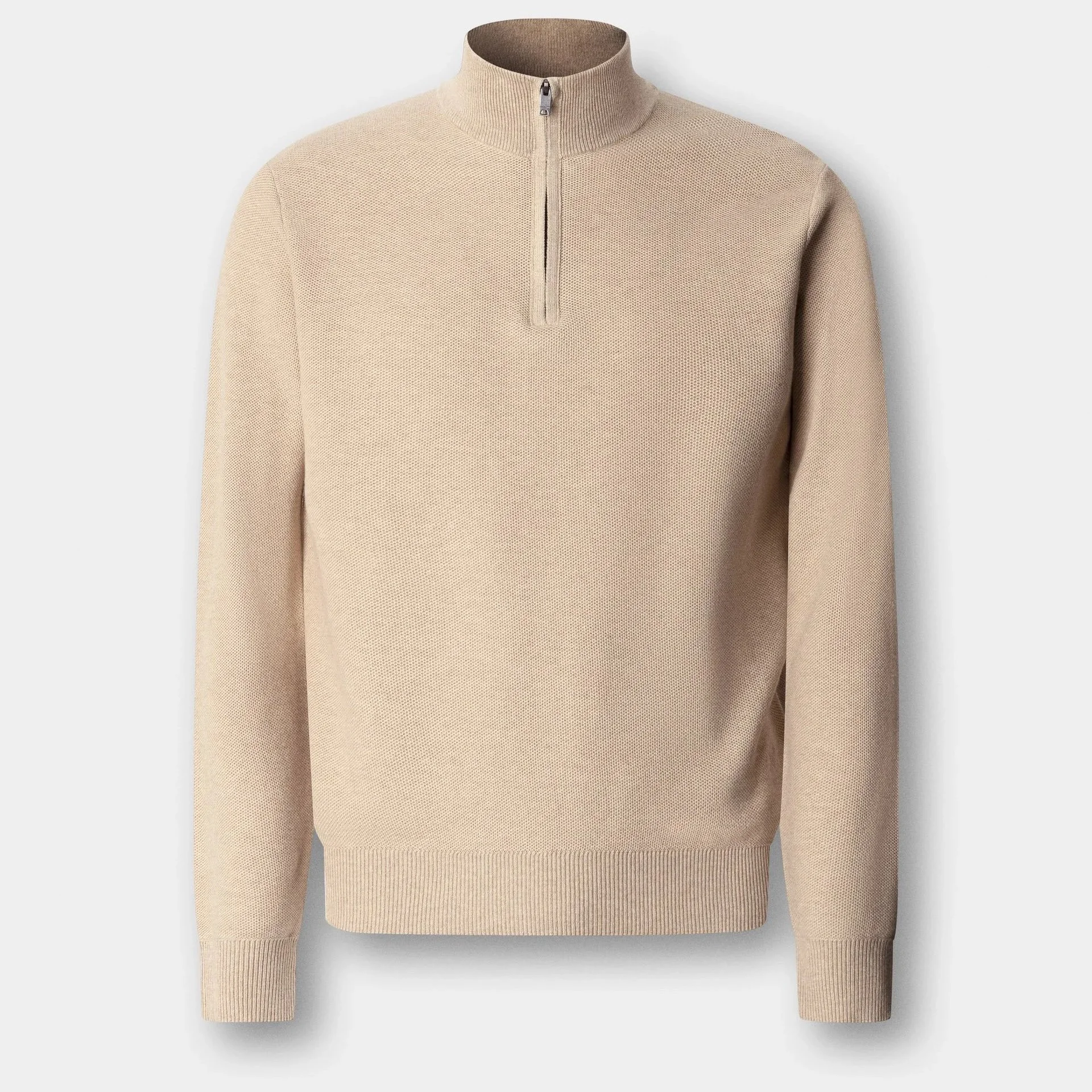 Flat View of Hackett Cashmere Mix Half Zip Jumper in Sand