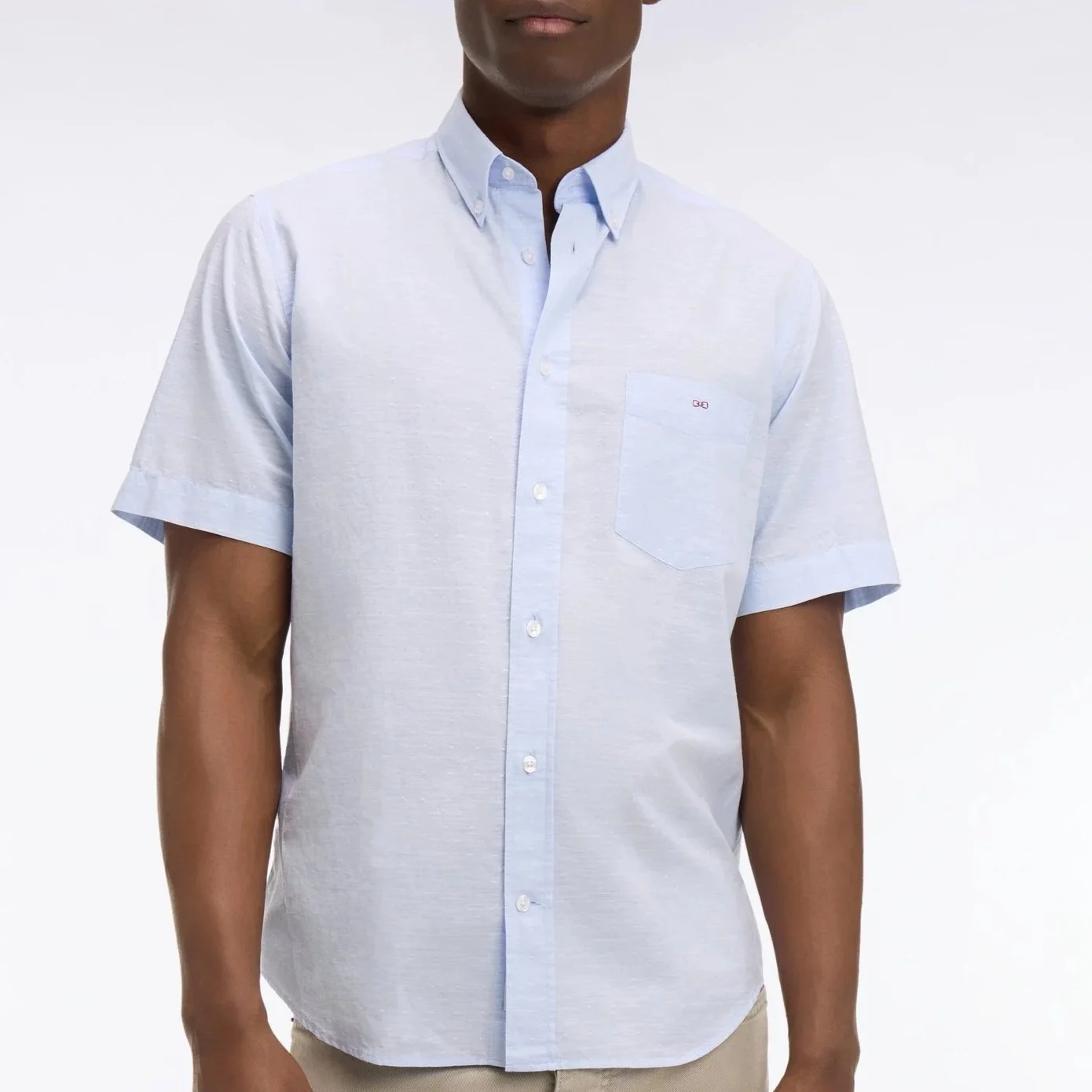 Model View of Eden Park Texture Short Sleeve Shirt in Light Blue