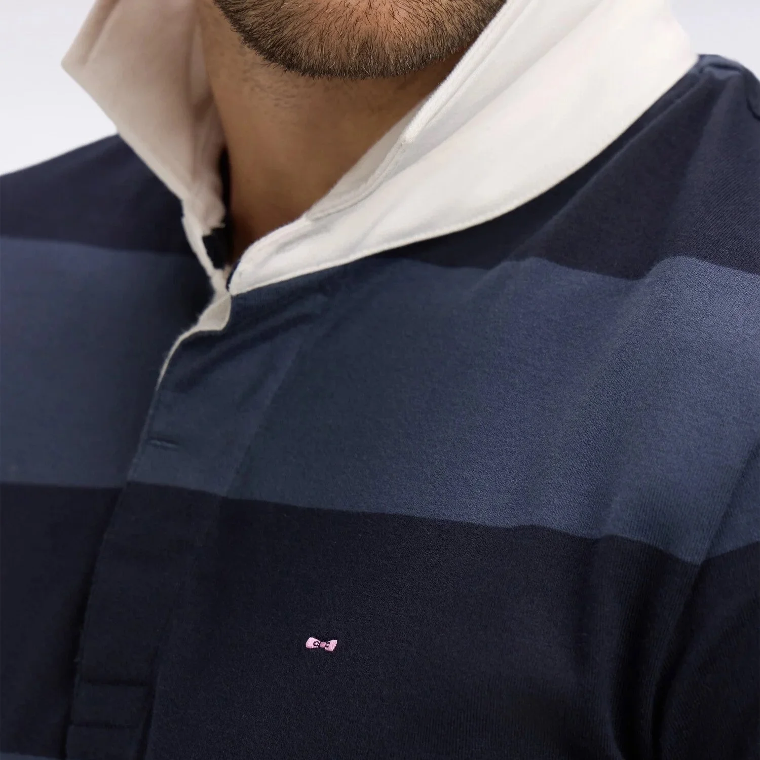 Close View of Eden Park Short Sleeve Rugby Shirt in Navy and Blue