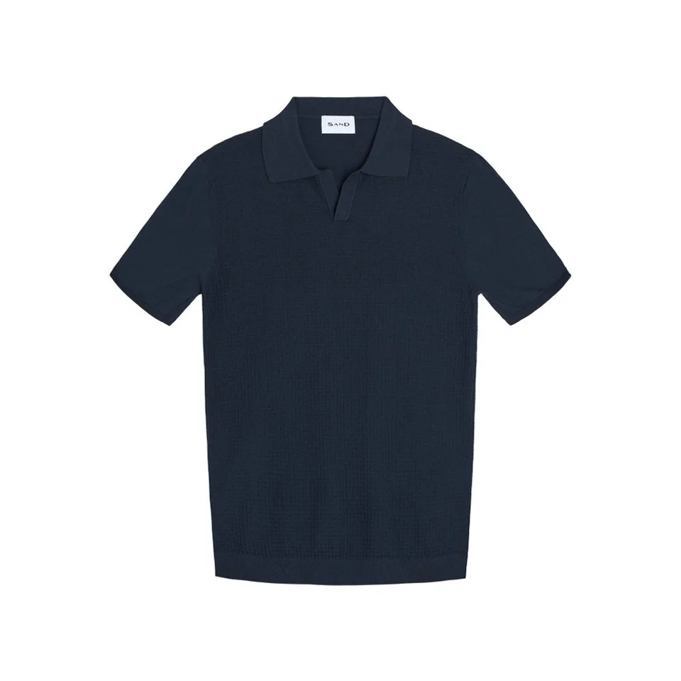 Flat View of SAND Copenhagen Texture Polo Navy