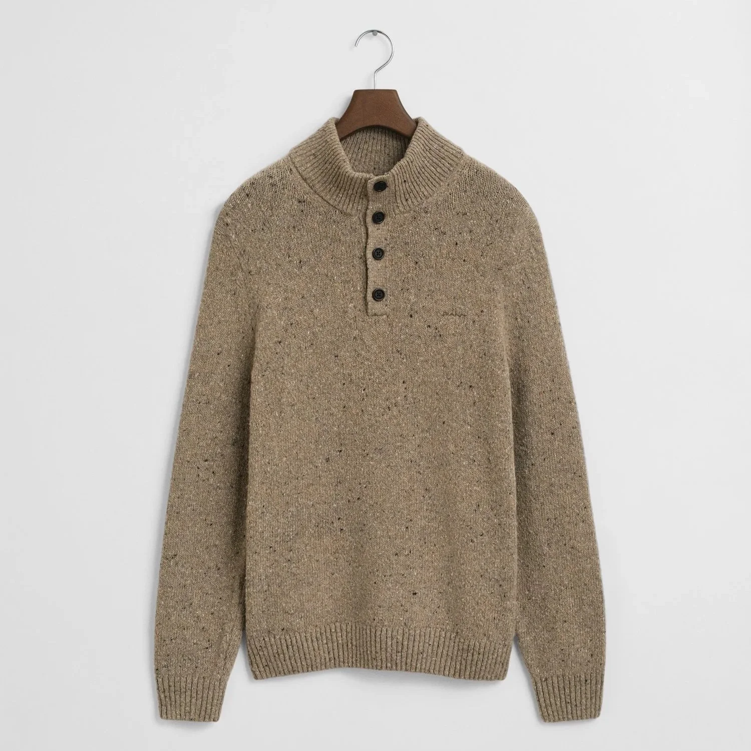 Flat View of GANT Nepps Half Button Jumper in Sand and Multi