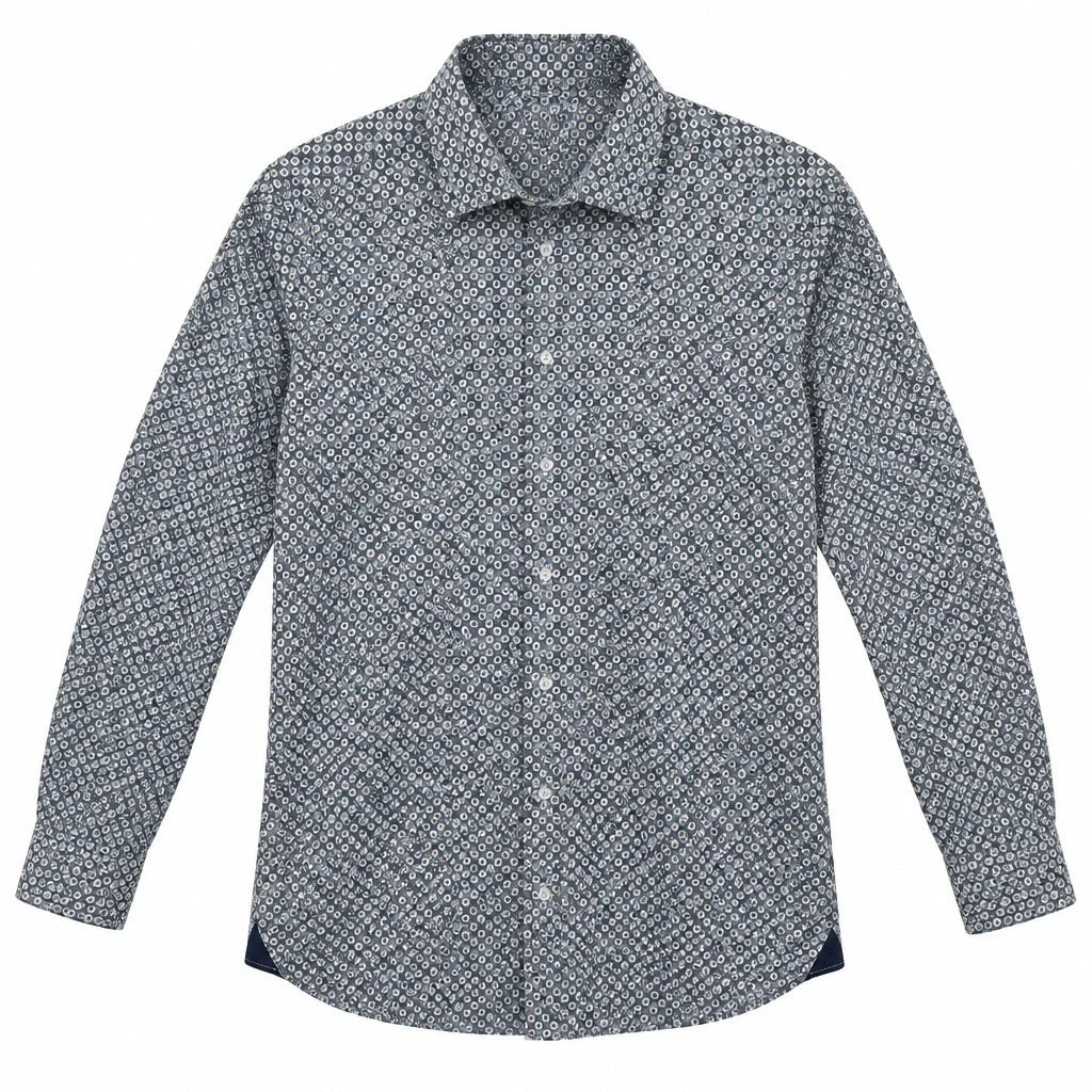 Flat View of SAND Copenhagen Gordon Print Shirt in Blue and Sand