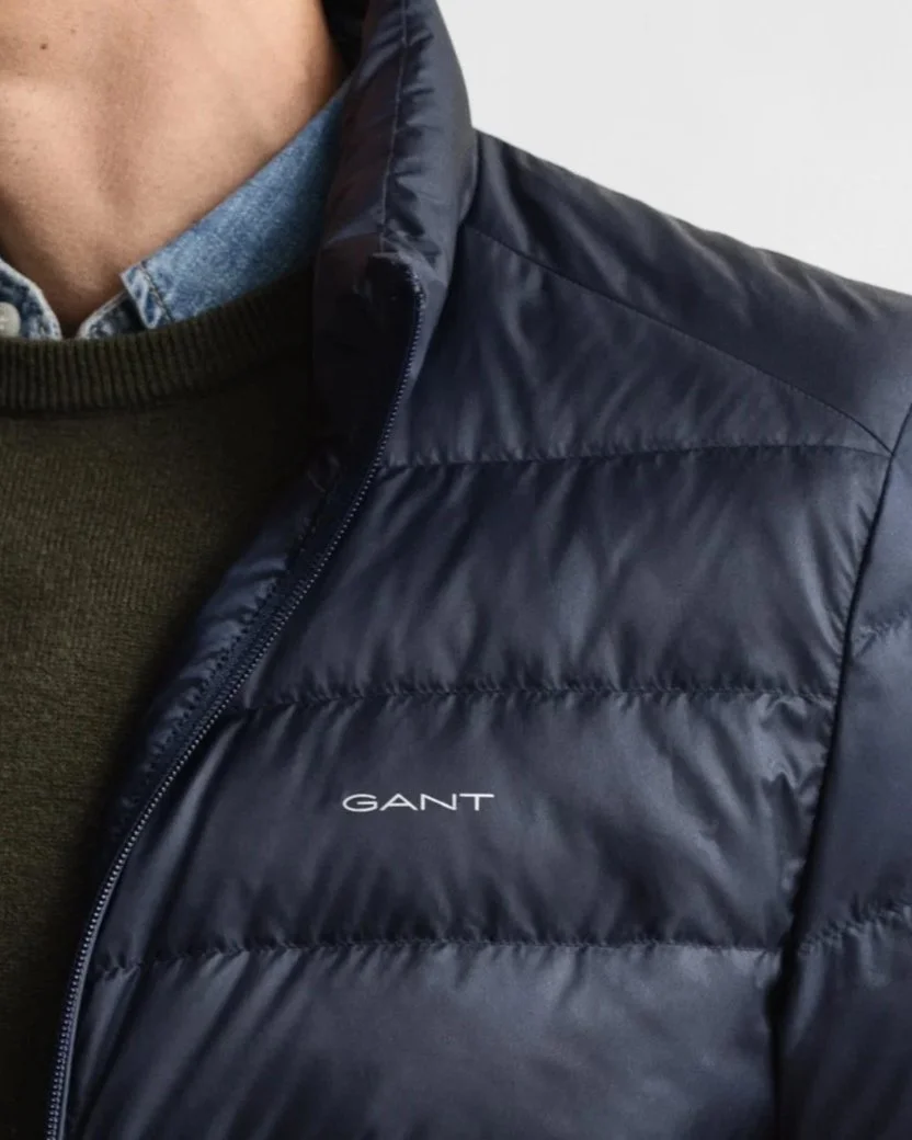 Close Model View of GANT Lightweight Down Jacket in Navy