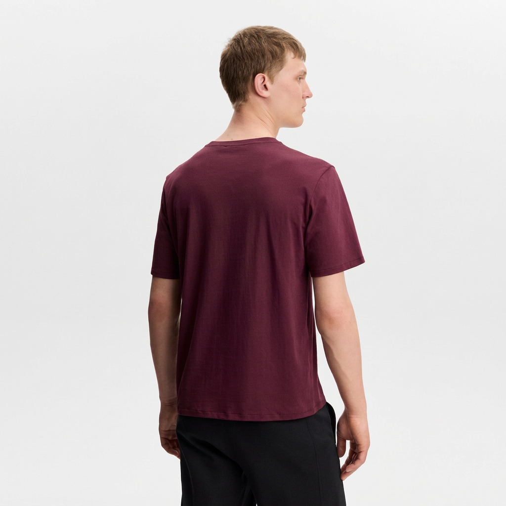 Back View of Model in J Lindeberg Alpha T Shirt in Burgundy