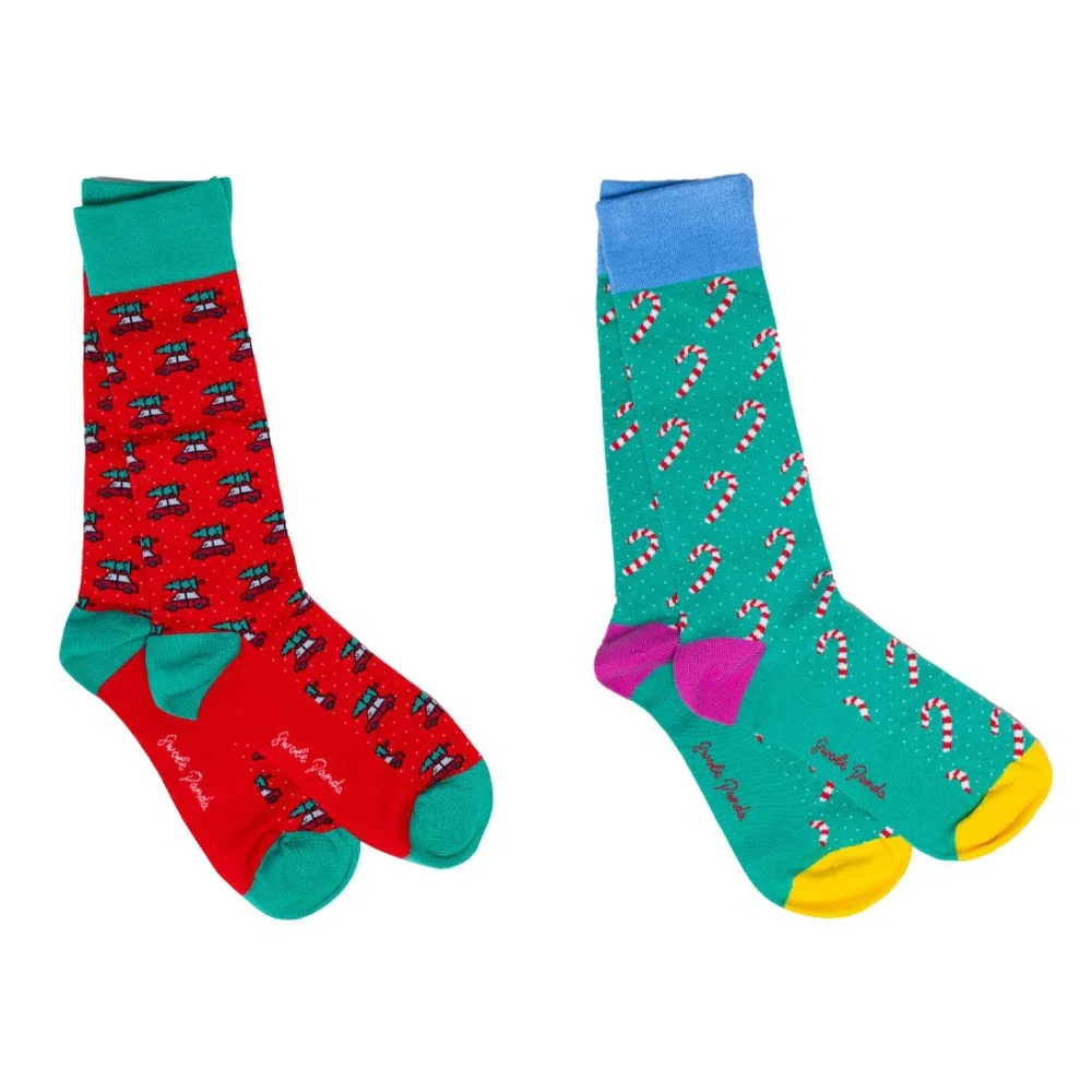 Unboxed View of Swole Panda Christmas Cracker Socks Gift Box 2 Pack