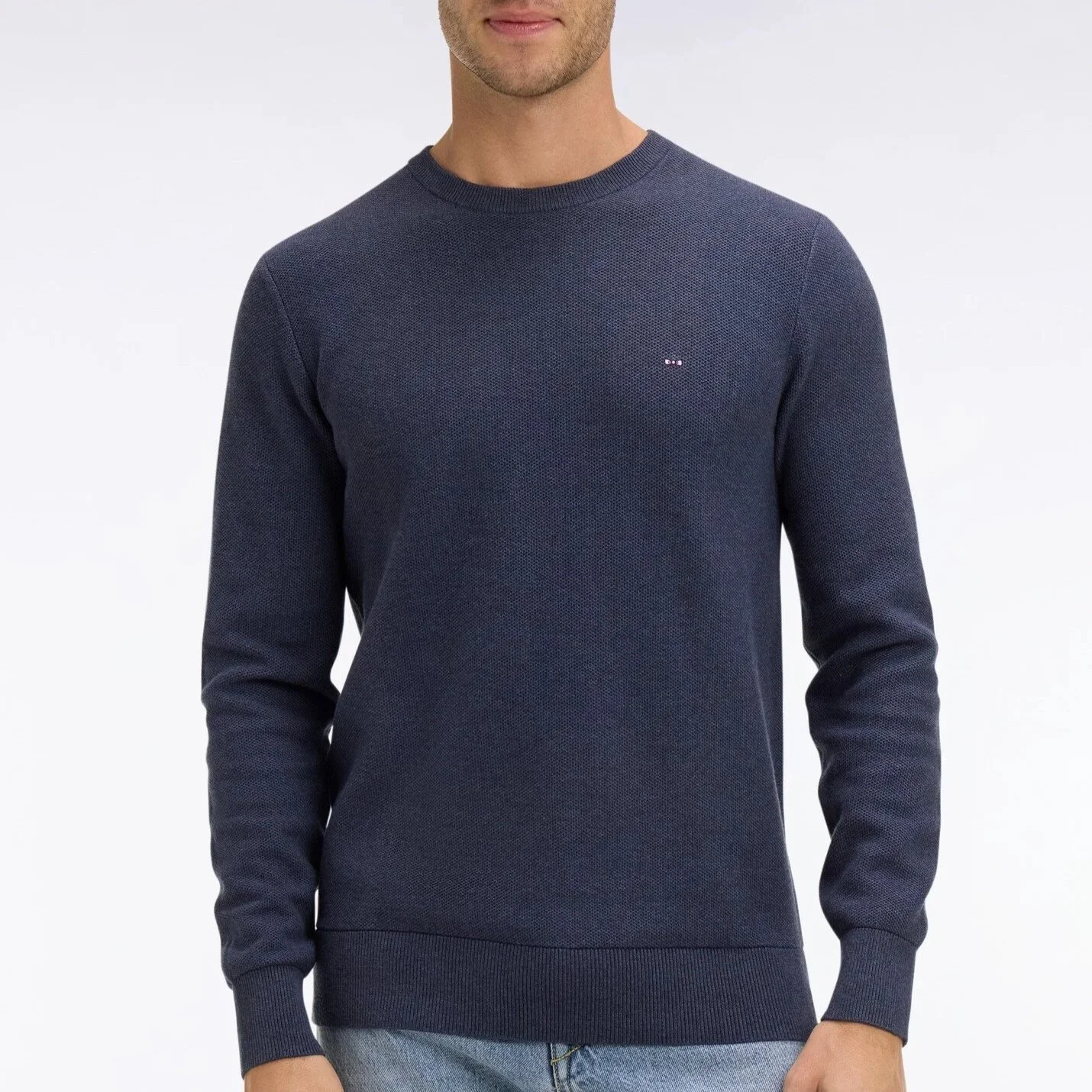 Model View of Eden Park Texture Jumper in Denim Blue