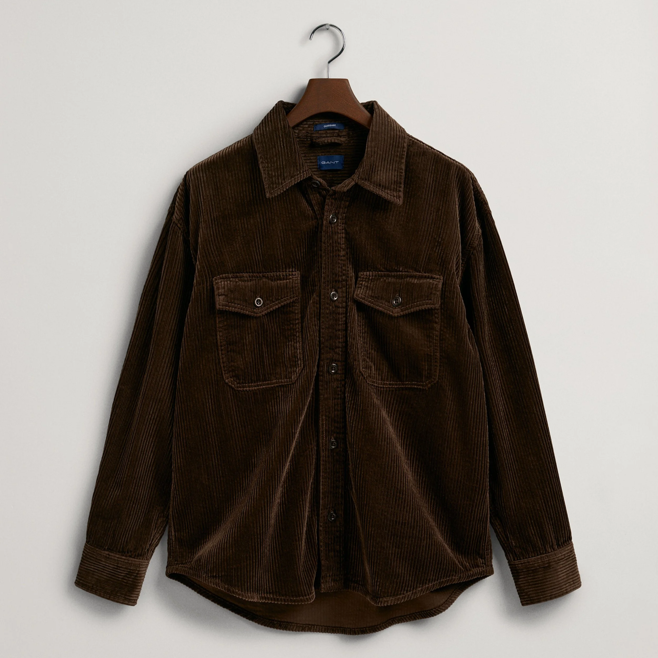 Flat View of GANT Regular Fit Corduroy Overshirt in Deep Brown