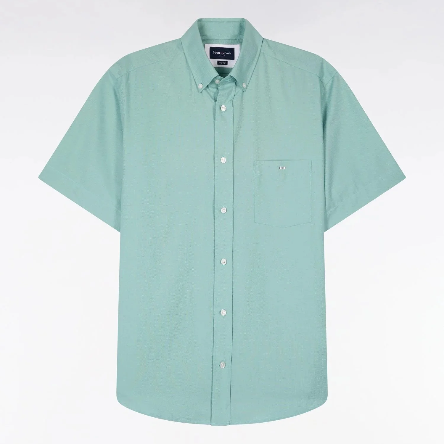 Flat View of Eden Park Texture Short Sleeve Shirt in Soft Green