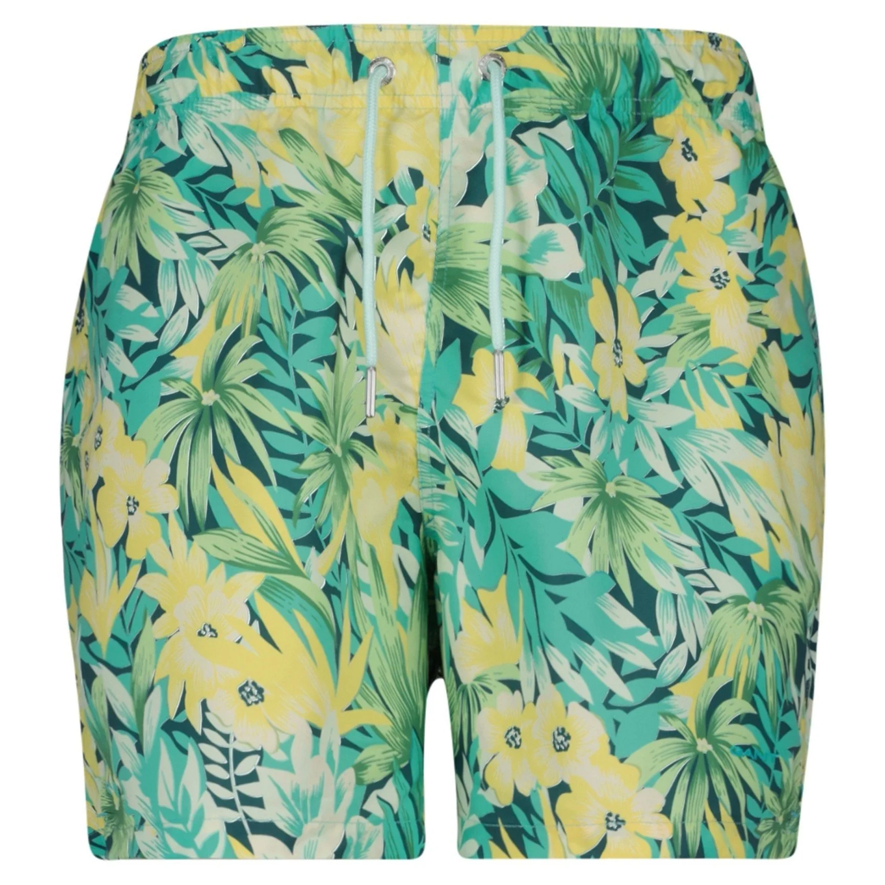 Flat View of GANT Tropical Print Swimshort in Green and Yellow