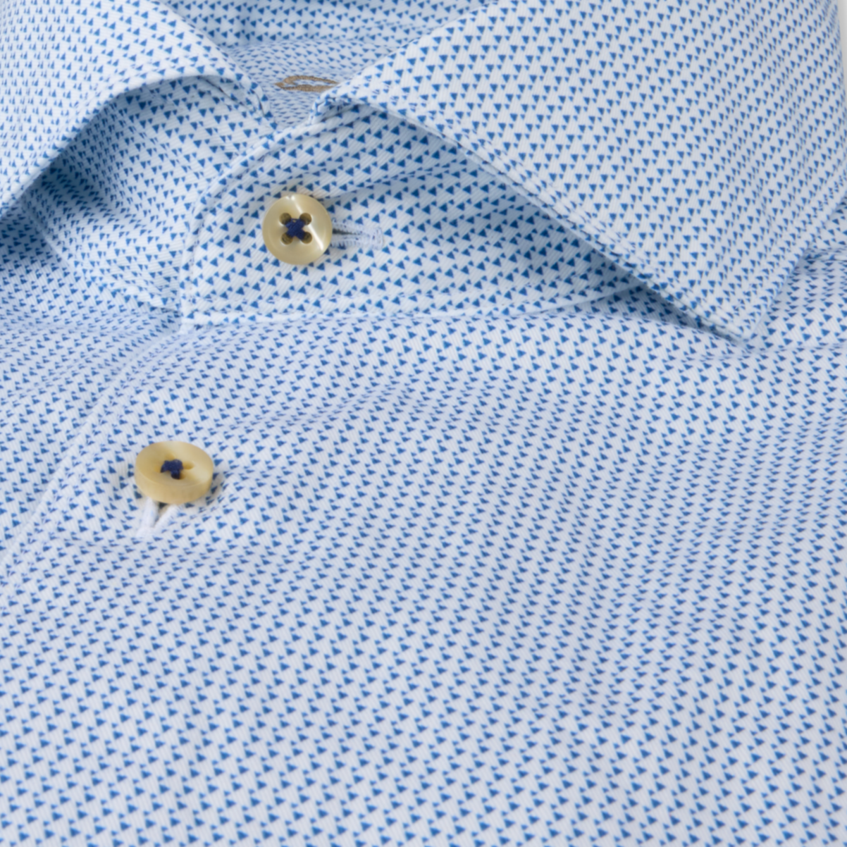 Close View of Stenstroms Luxury Micro Pattern Slim Fit Shirt in White and Blue