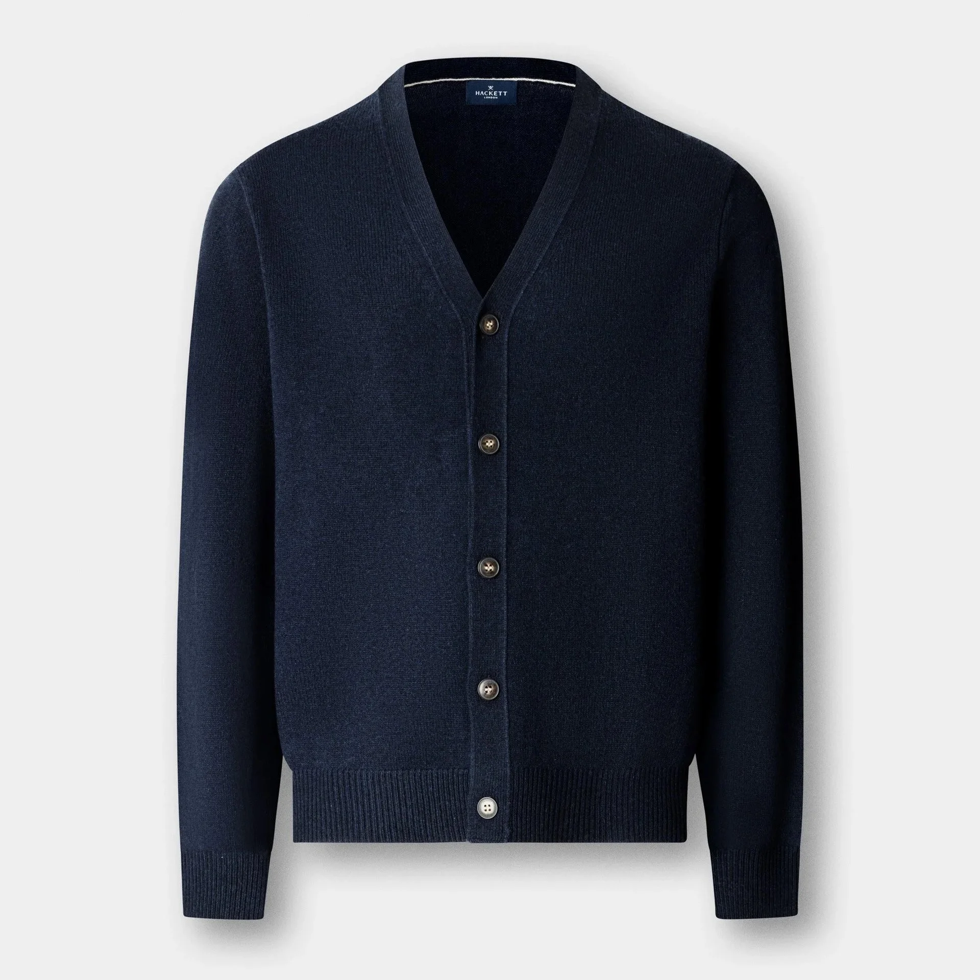 Flat View of Hackett Lambswool Cardigan in Navy
