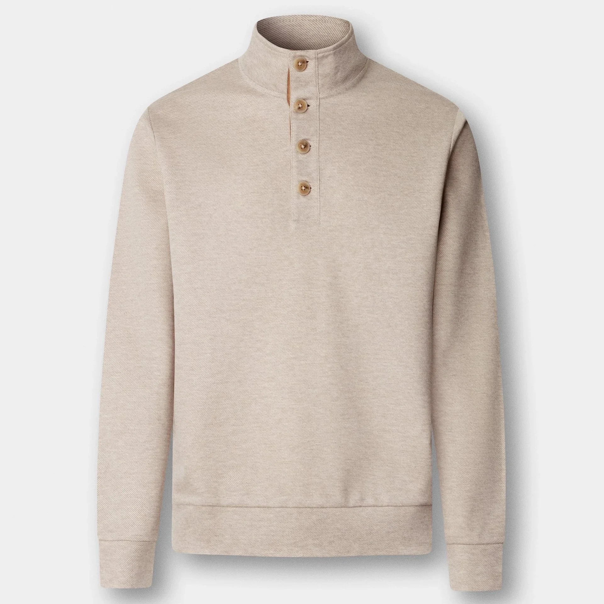 Flat View of Hackett Twill Jacquard Half Button Sweatshirt in Natural Beige