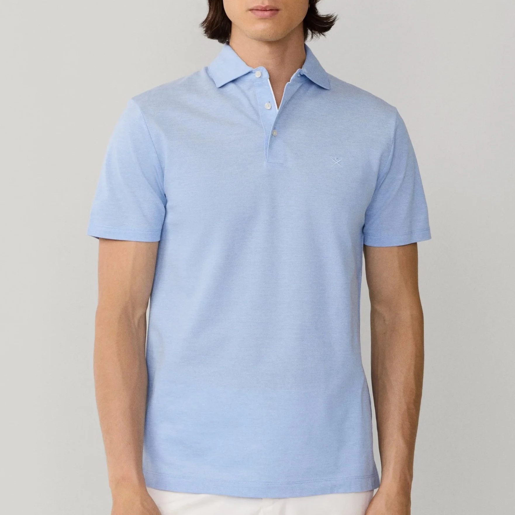 Model View of Hackett Slim Fit Polo in Blue
