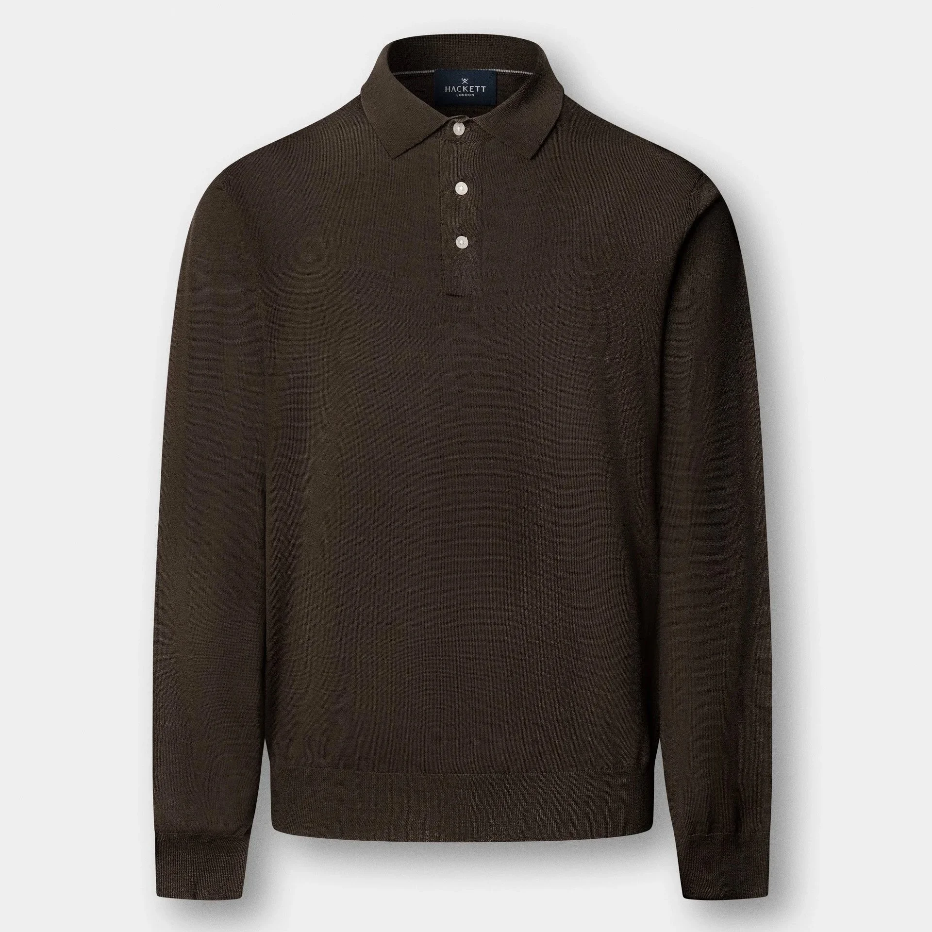 Flat View of Hackett Luxury Merino and Silk Long-Sleeve Polo in Vintage Green