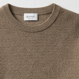 Close View of SAND Copenhagen Merino and Cotton Jumper in Light Camel