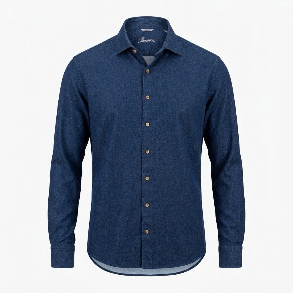 Flat View of Stenstroms Luxury Flannel Shirt in Blue