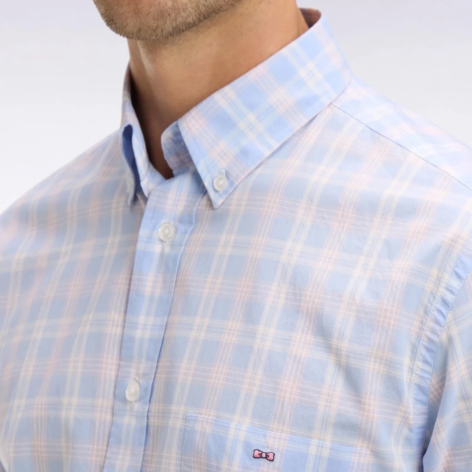 Close View of Eden Park Check Shirt in Light Blue and Pink