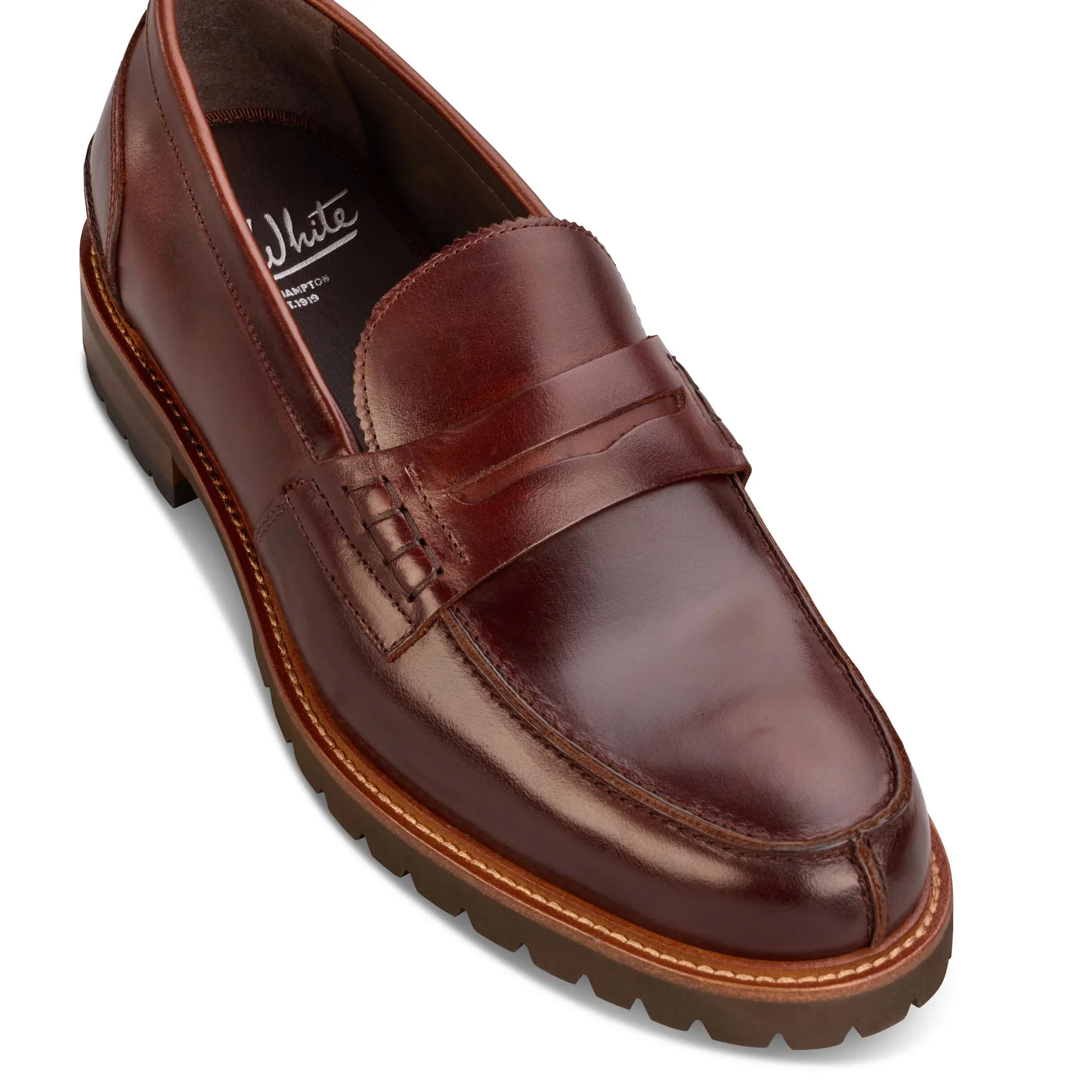 Top View of John White Leather Loafer in Rich Brown