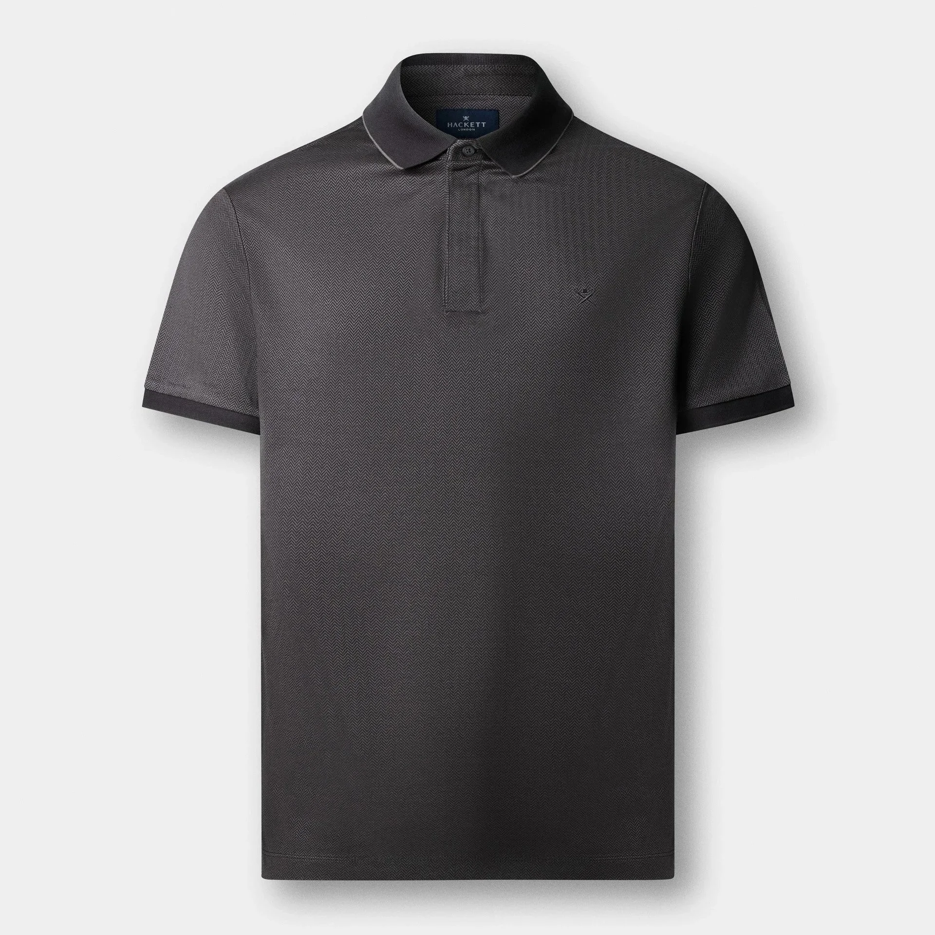 Flat View of Hackett Tipped Herringbone Polo in Charcoal Grey