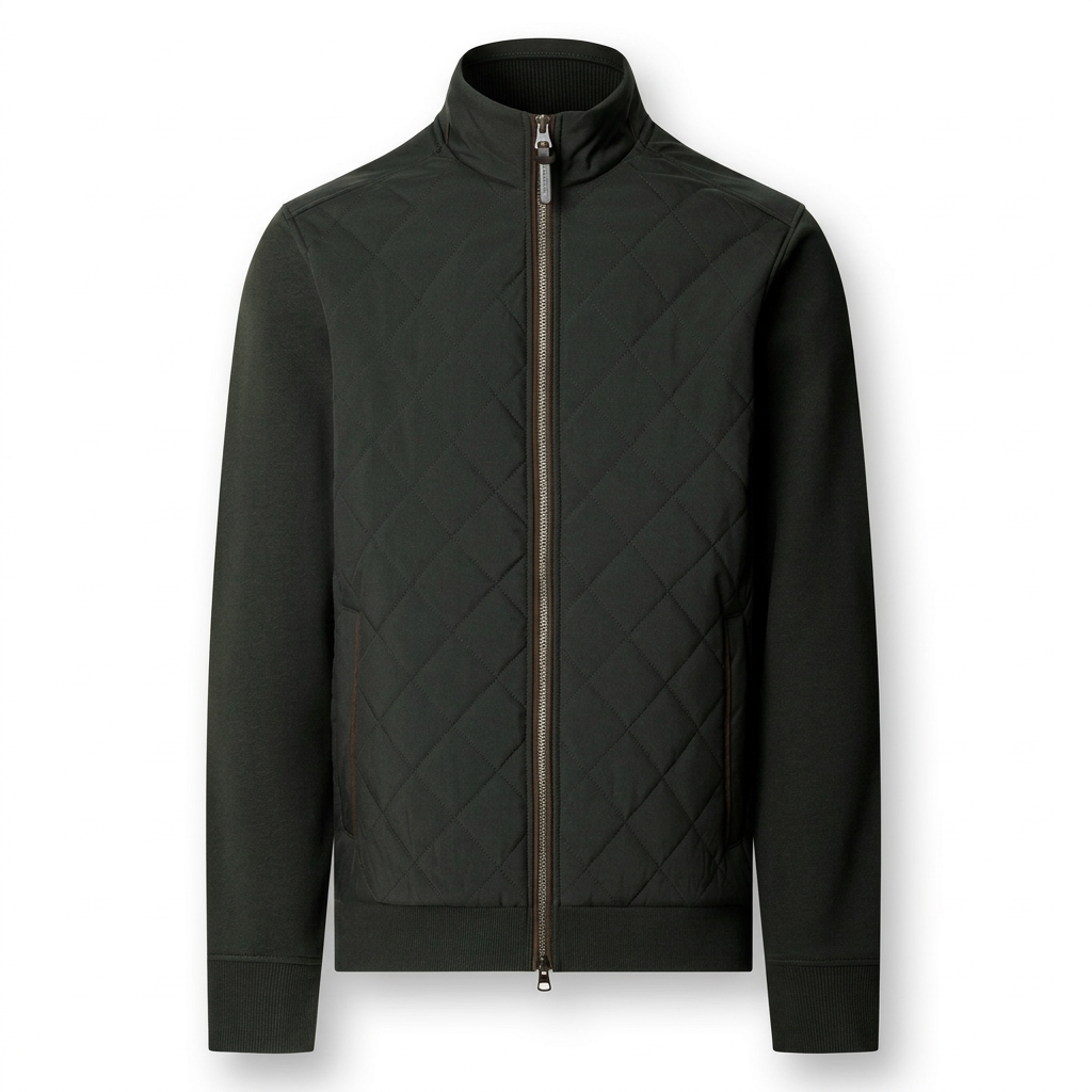 Flat View of Full Zip Hybrid Jacket in Hunter Green