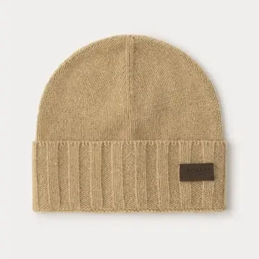 Flat View of Hackett Cashmere Beanie in Sand