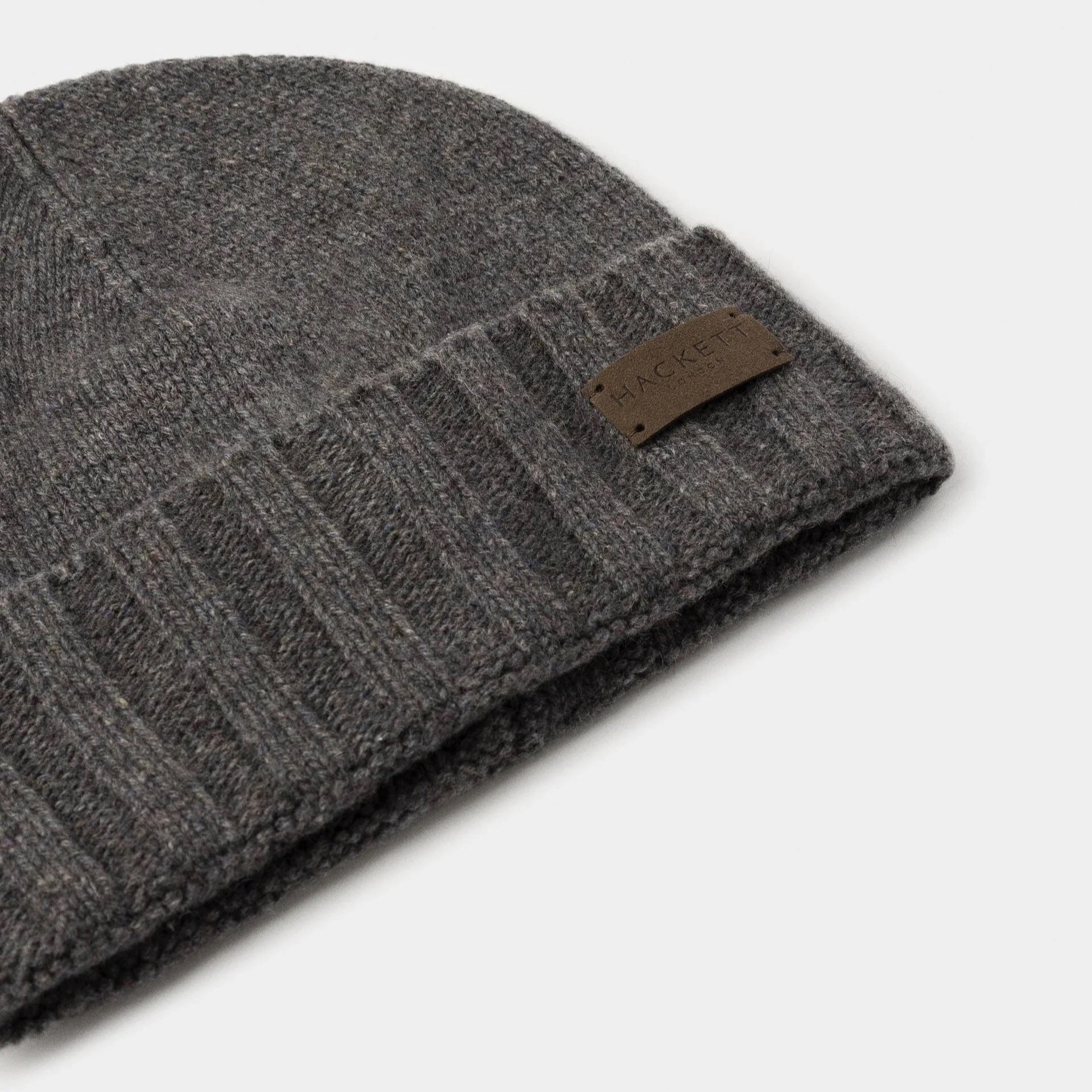 Close View of Hackett Cashmere Beanie in Grey