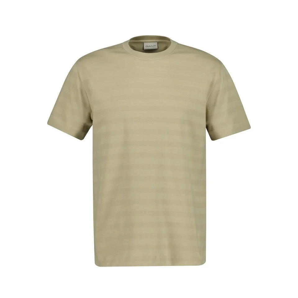 Flat View of GANT Tonal Striped T Shirt in Sand