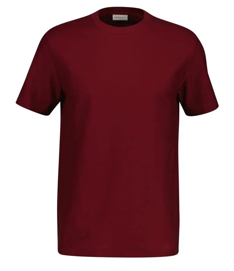 Flat View of GANT Twill Texture T Shirt in Burgundy