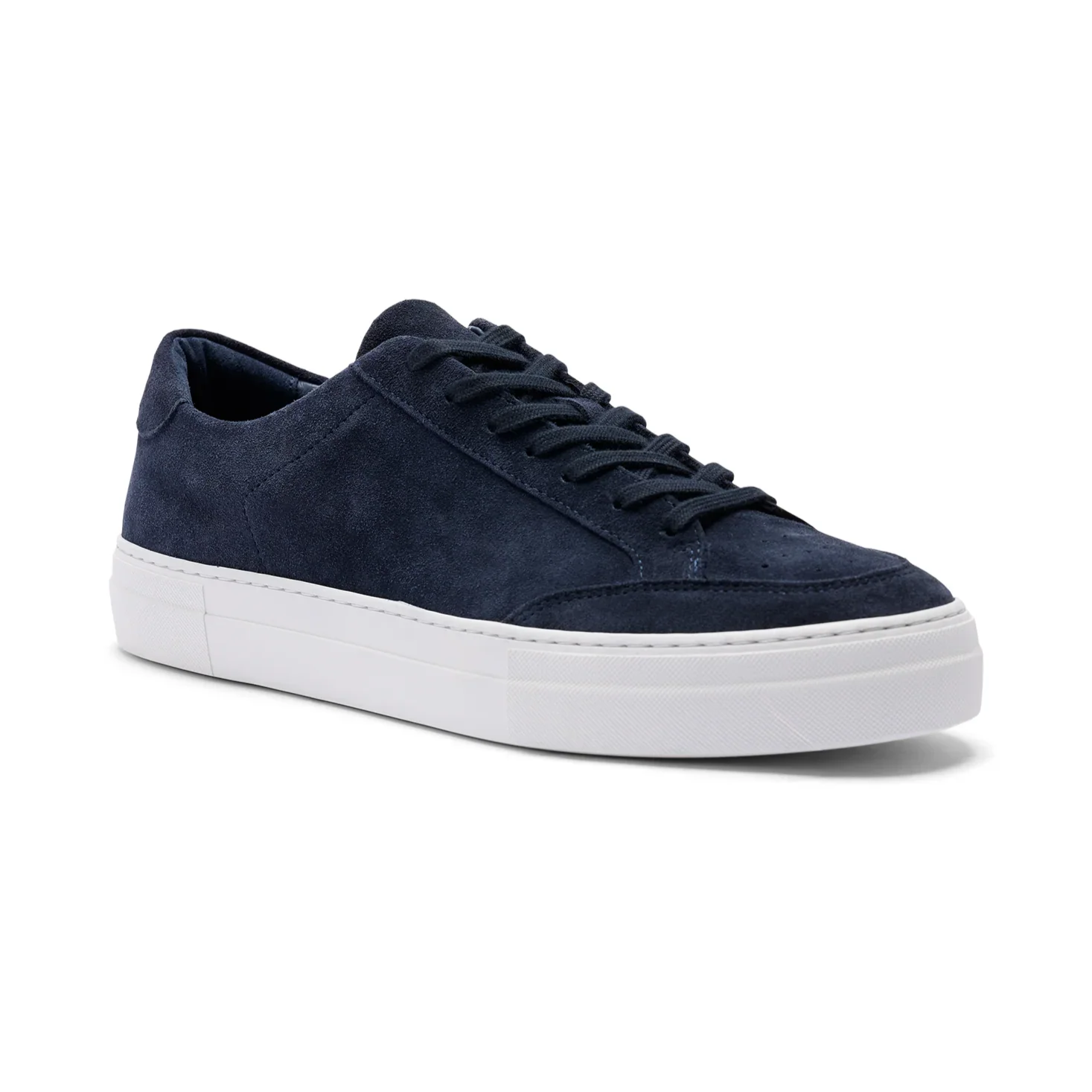 Corner View of J Lindeberg Suede Tennis Trainer in Navy