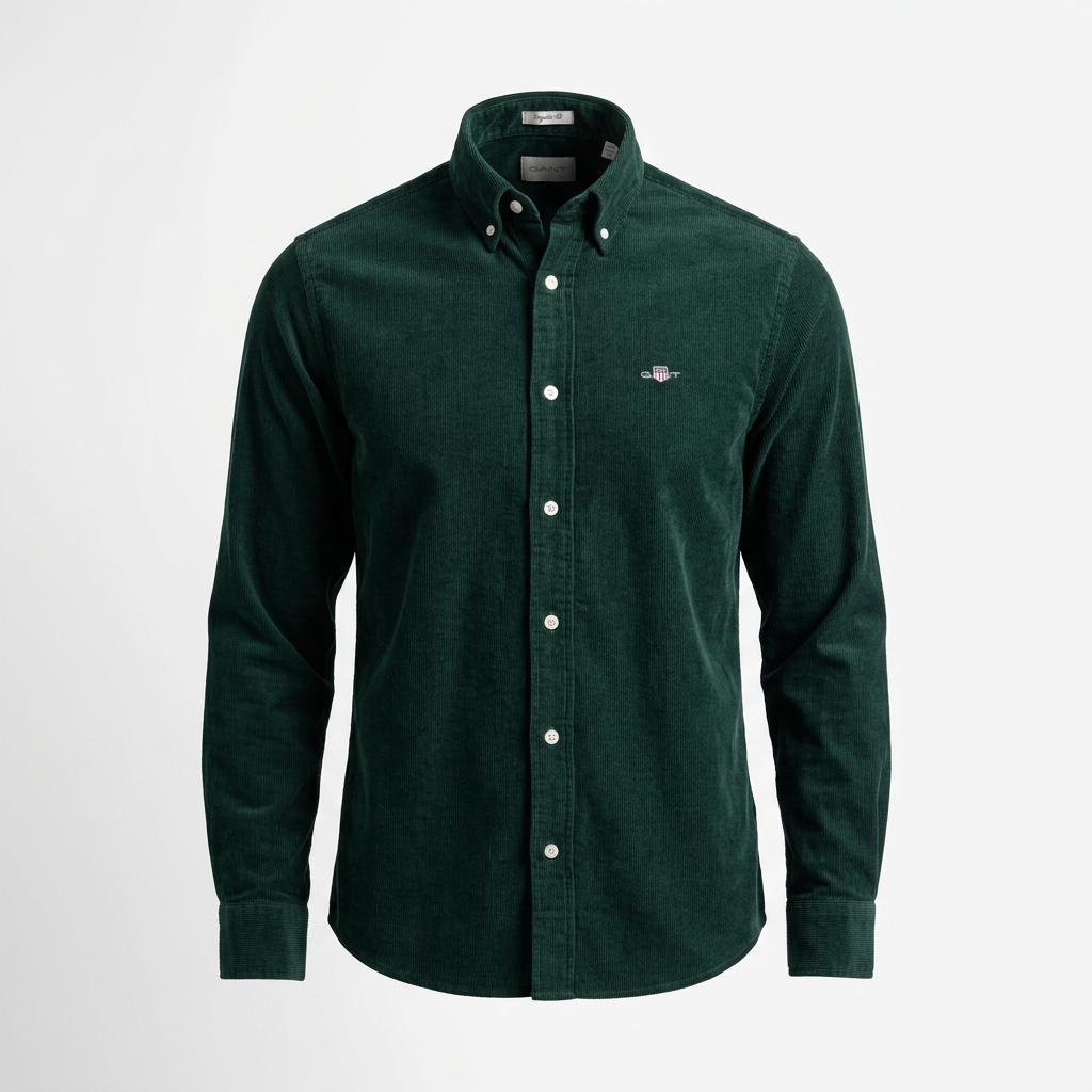 Flat View of GANT Regular Fit Corduroy Shirt in Tartan Green