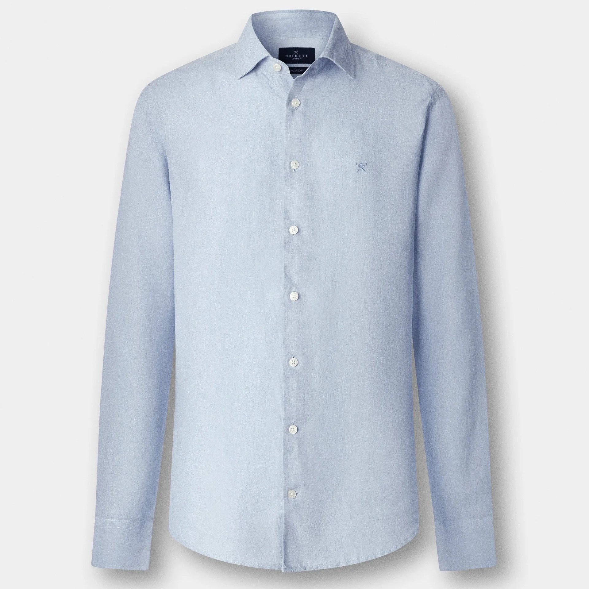 Flat View of Hackett Slim Fit Linen Shirt in Blue