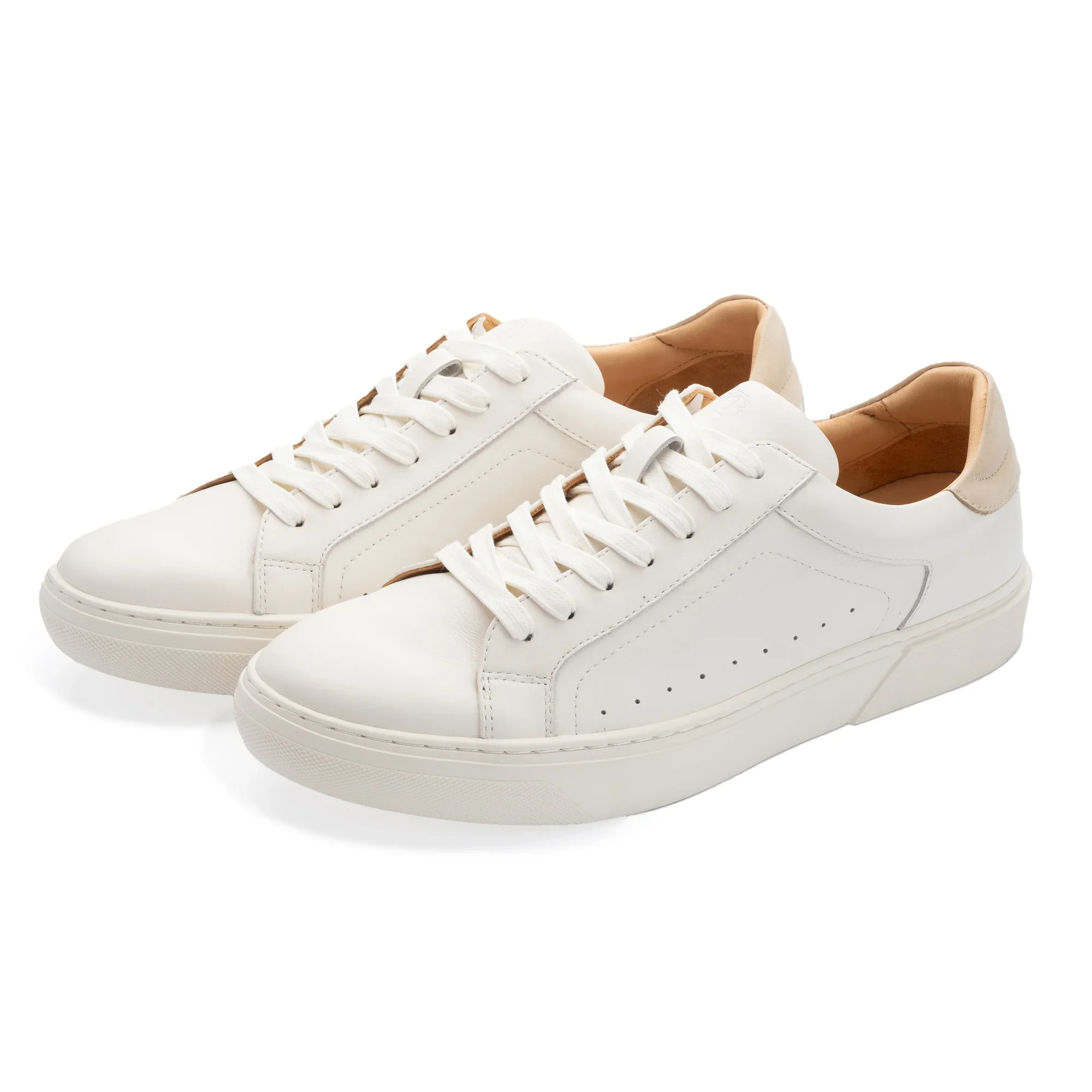 Front Side View of John White Leather Trainer in Off White