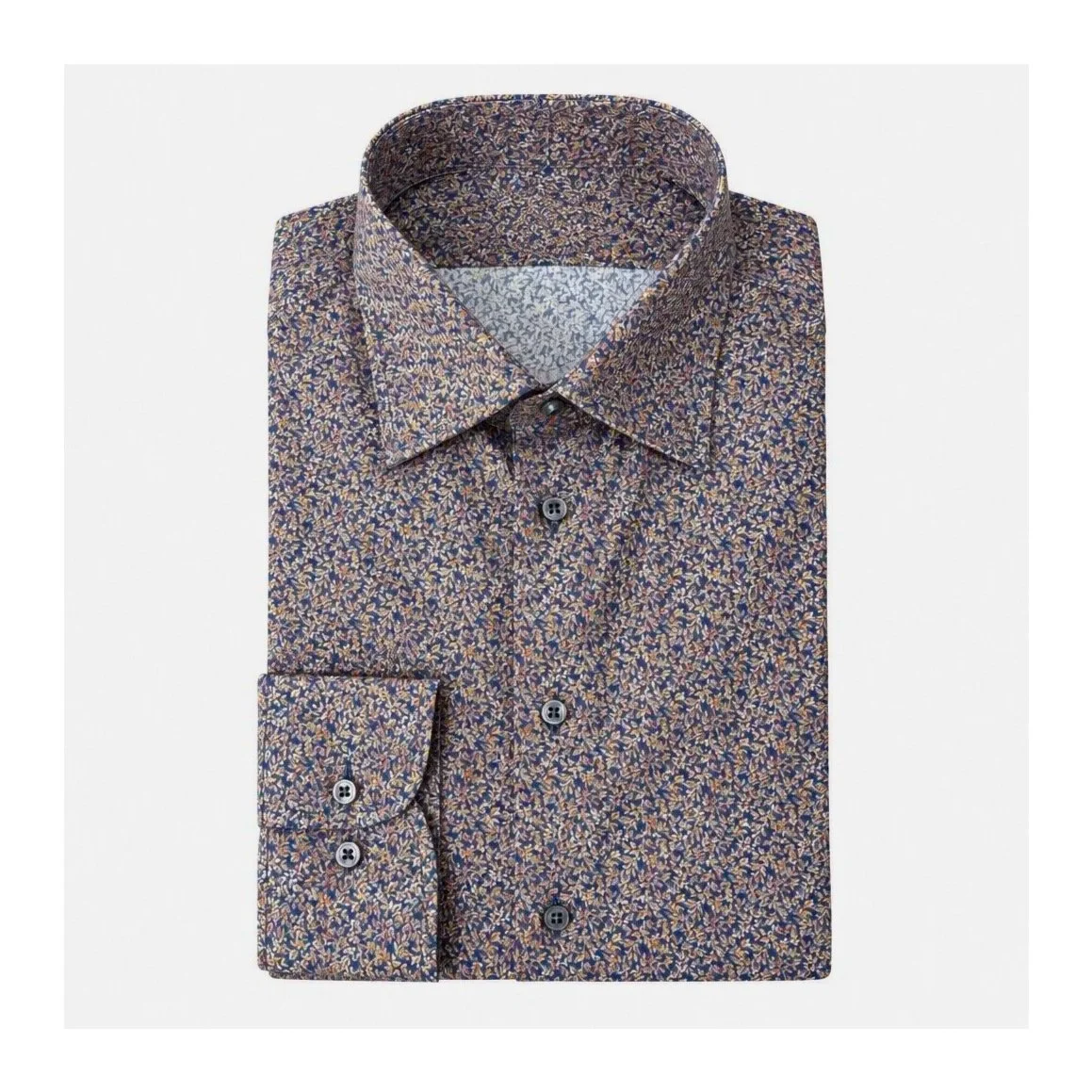 Flat View of SAND Copenhagen State Print Shirt in Navy and Brown