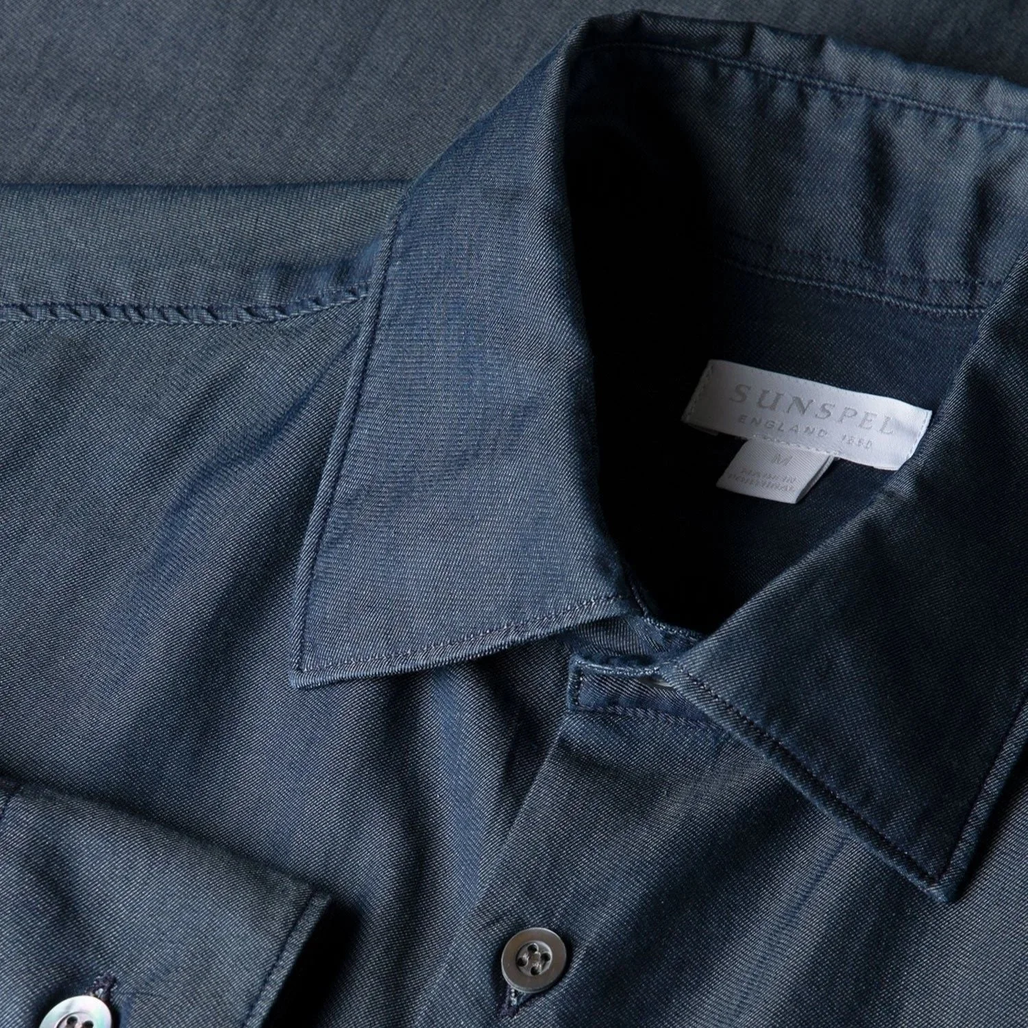 Close View of Sunspel Luxury Sea Island Cotton Blend Shirt in Navy