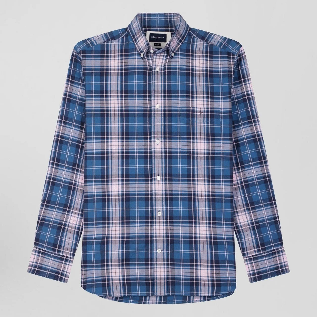 Flat View of Eden Park Check Shirt in Blue and Pink