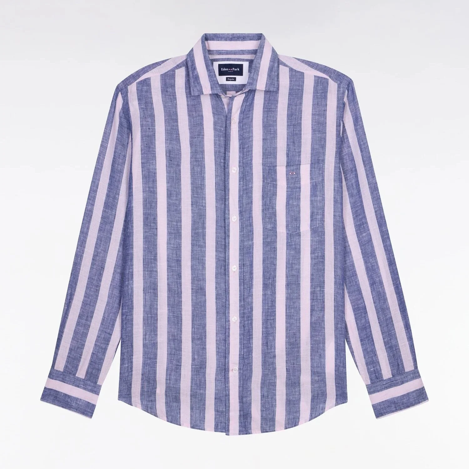 Flat View of Eden Park Stripe Linen Shirt in Blue and Pink