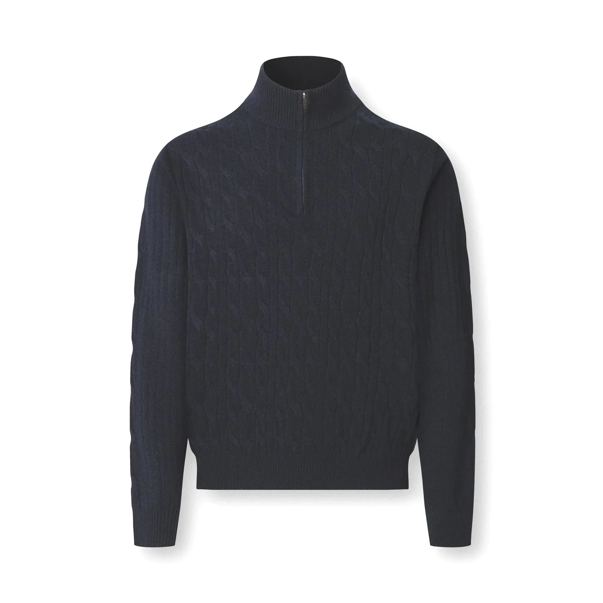 Flat View of Hackett Lambswool Cable Half Zip Jumper in Navy