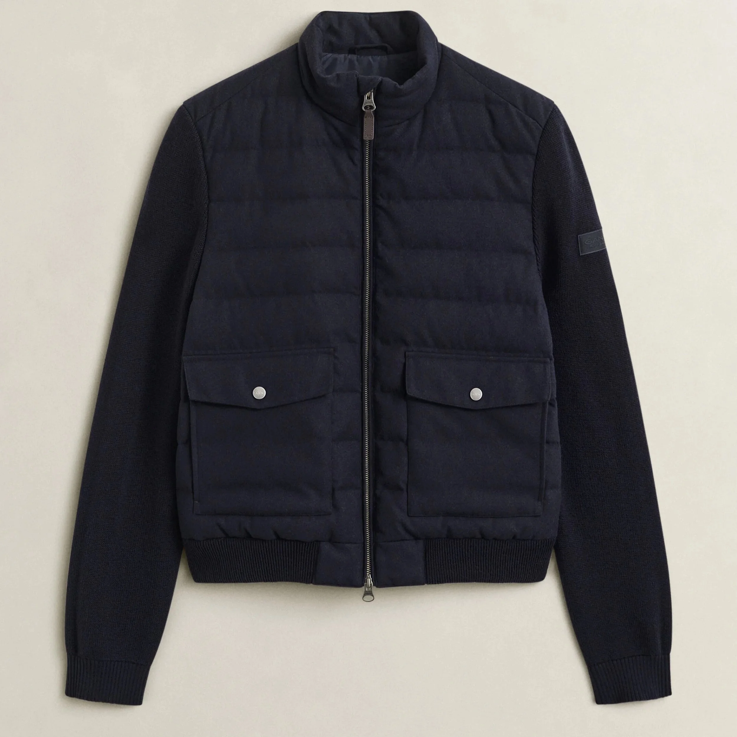 Flat View of GANT Insulated Hybrid Flannel Jacket in Evening Blue