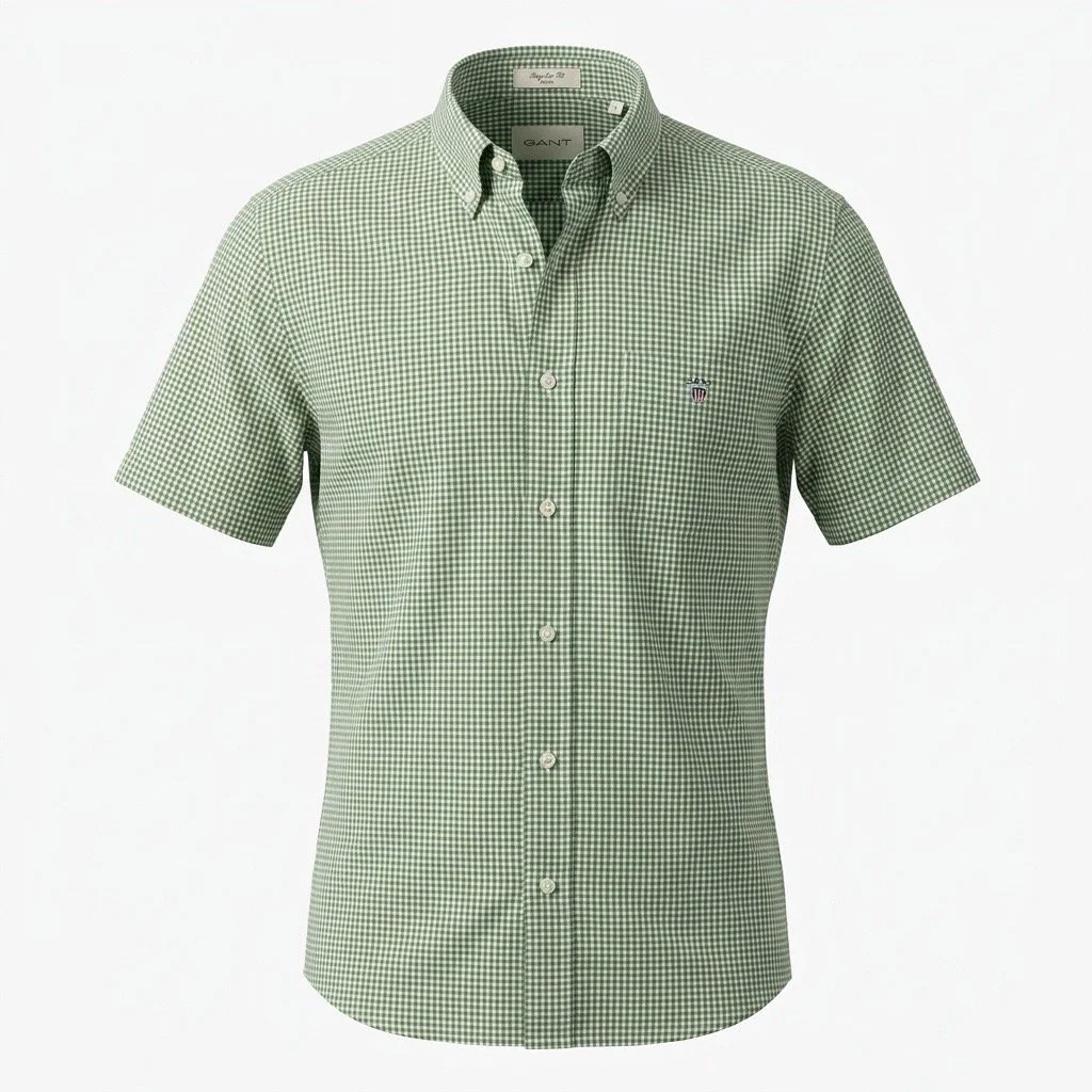 Flat View of GANT Check Poplin Short-Sleeve Shirt in Green